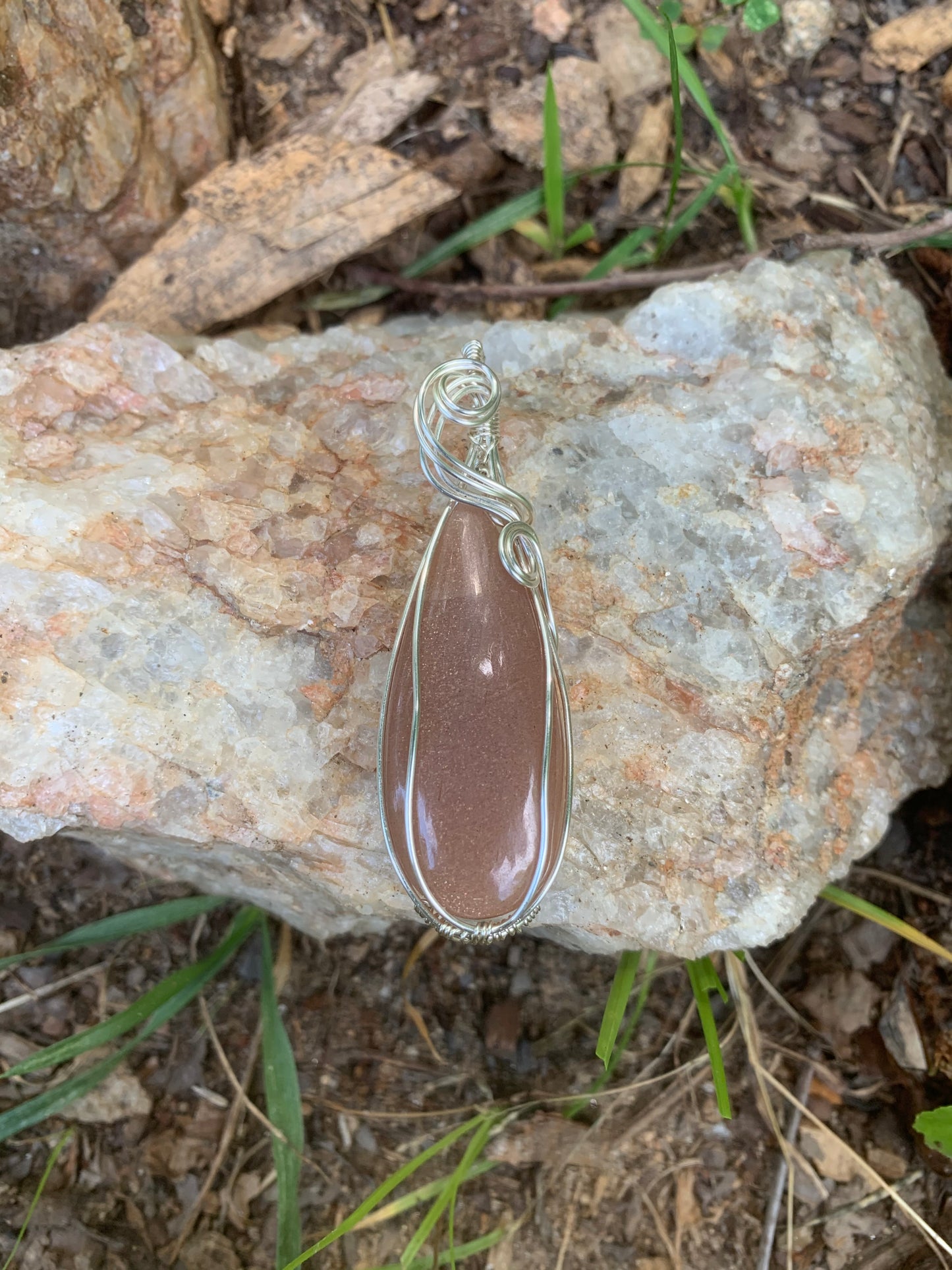 Silver Wire Wrapped Moonstone Teardrop Pendant