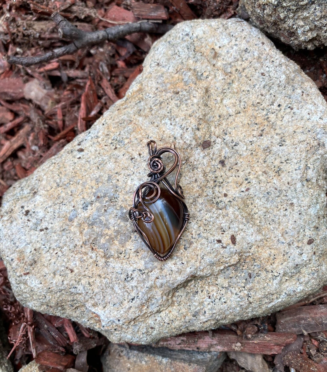 Tiger's Eye Quartz Teardrop Pendant, Wire Wrapped in Copper