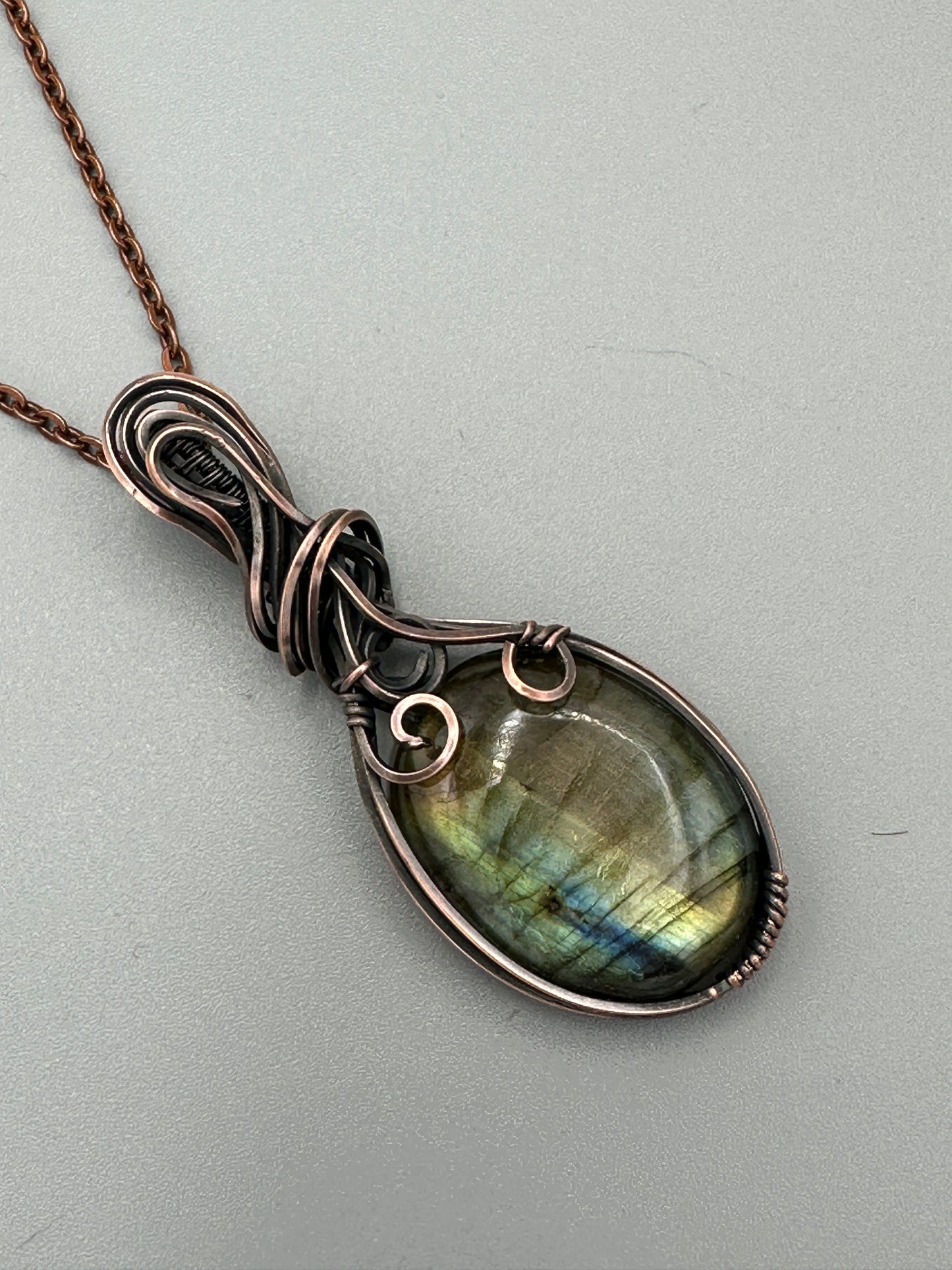 Oval Labradorite Pendant | Wire Wrapped Necklace