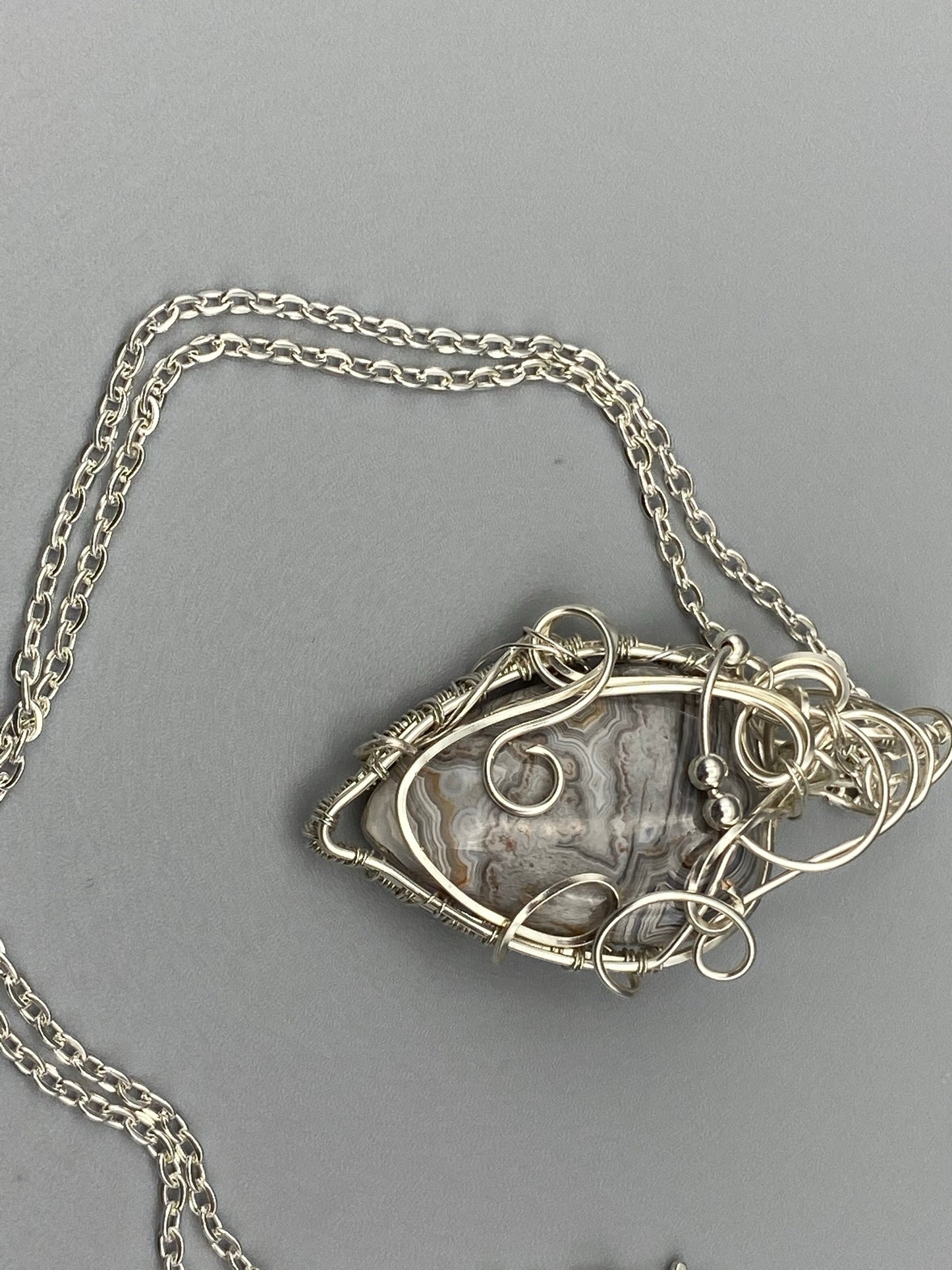 Crazy Lace Silver Plated Wire Wrapped Pendant