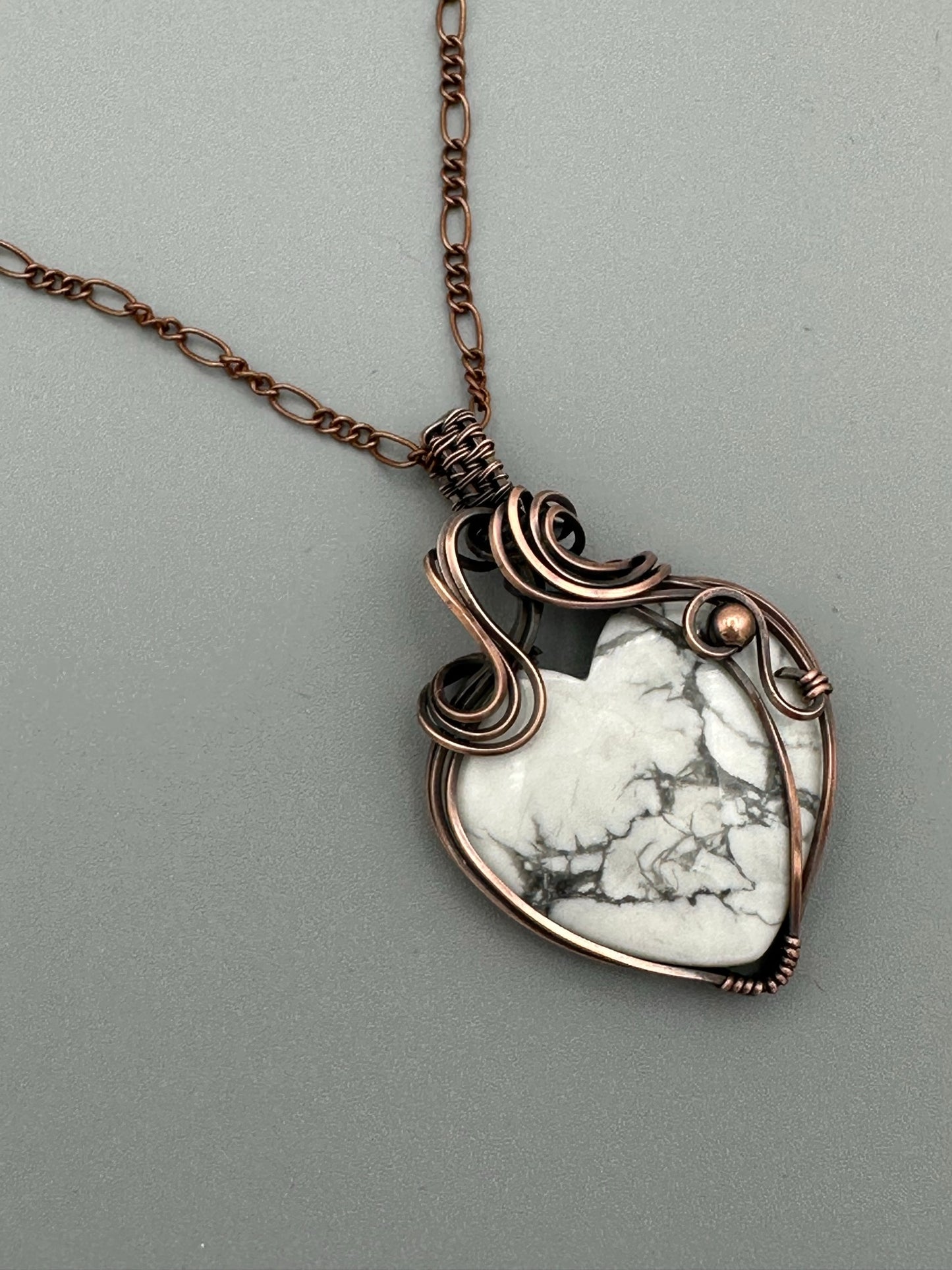 Howlite Heart Wire Wrapped Pendant | Copper Wire Wrapped
