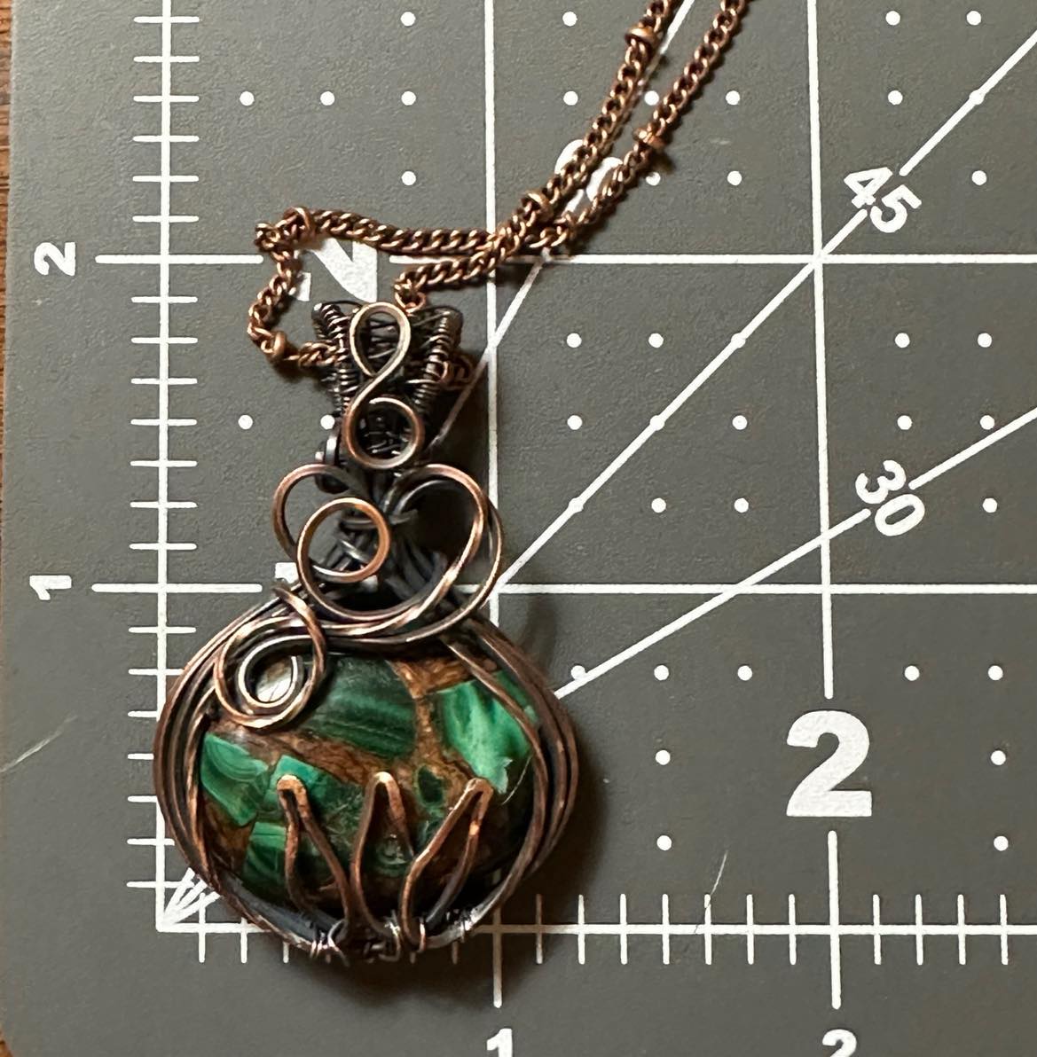 Handmade Wire Wrapped Copper Malachite Oval Shaped Pendant