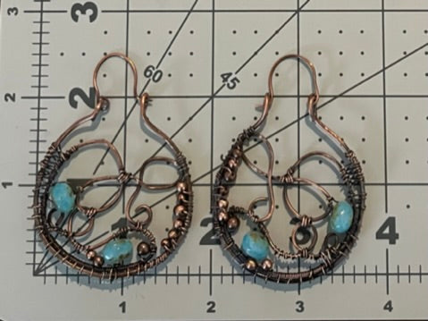 Copper Weaving Hoop Earrings with Aqua Rondelle Beads