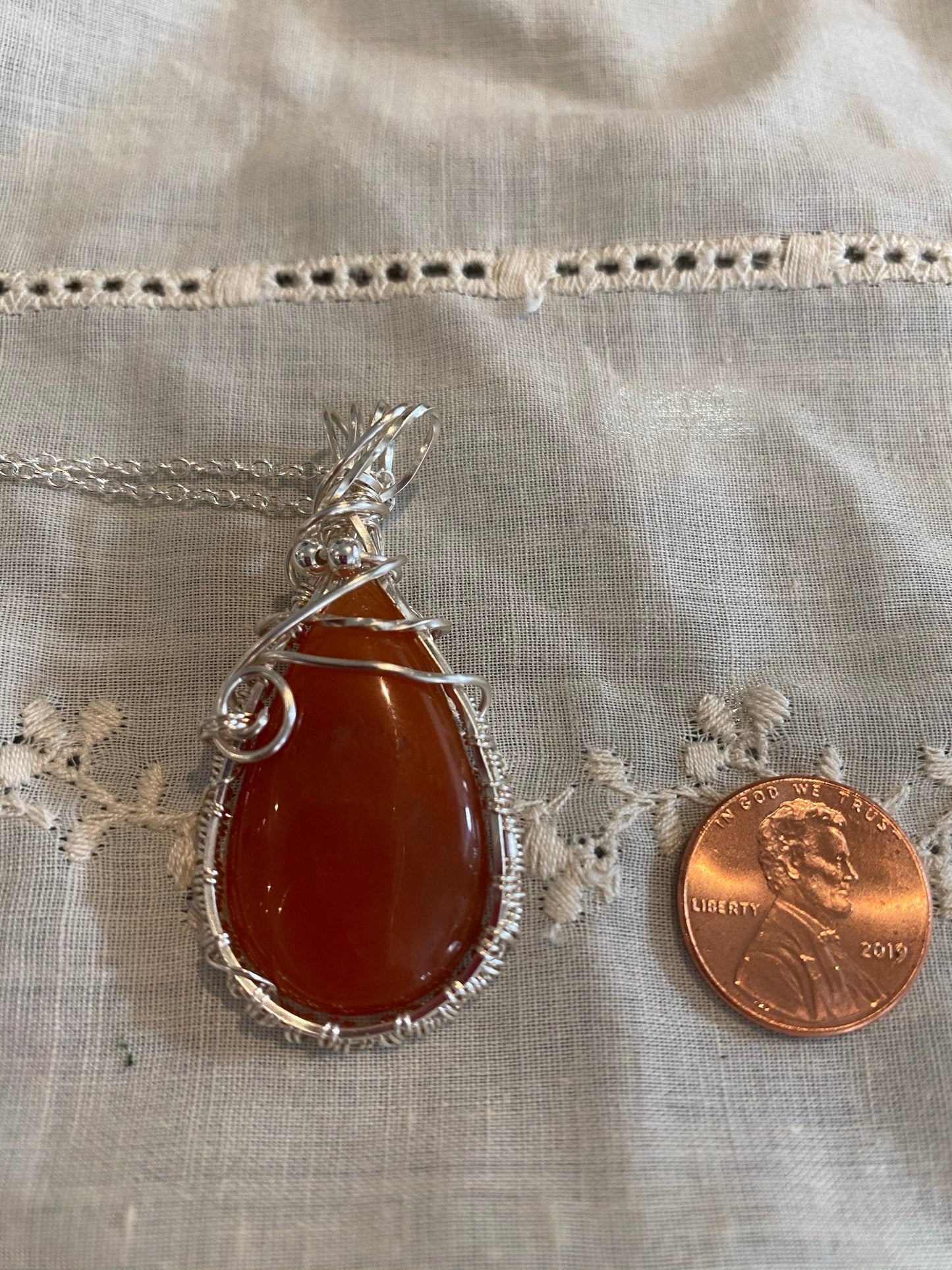 Wire Wrapped Orange Aventurine Teardrop Pendant