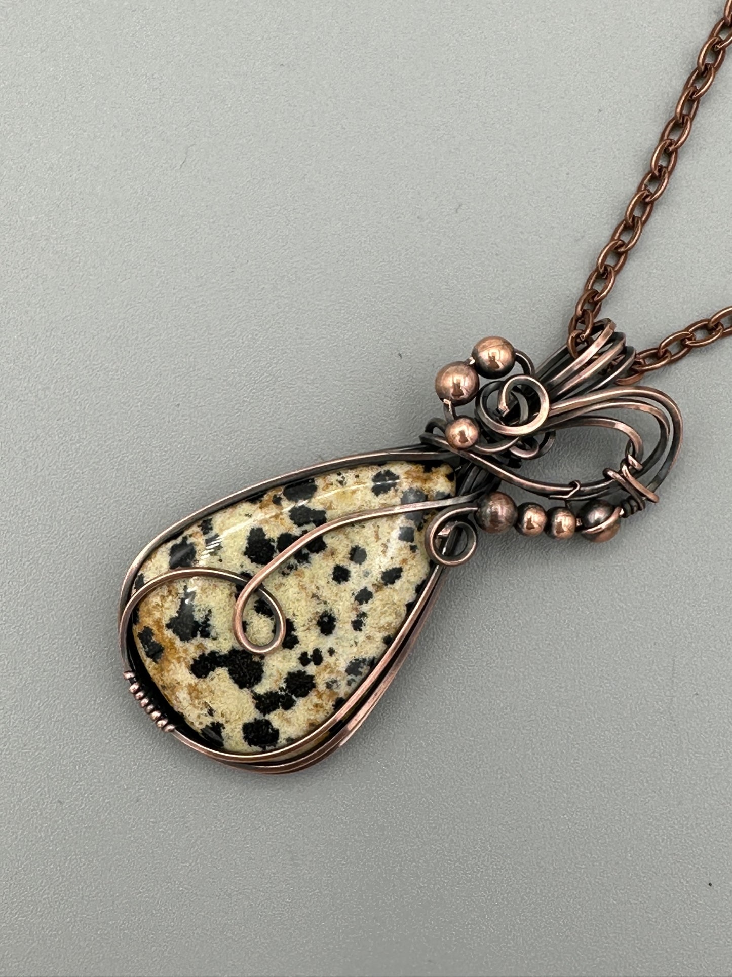 Dalmatian Jasper Teardrop Handmade Wire Wrapped Pendant
