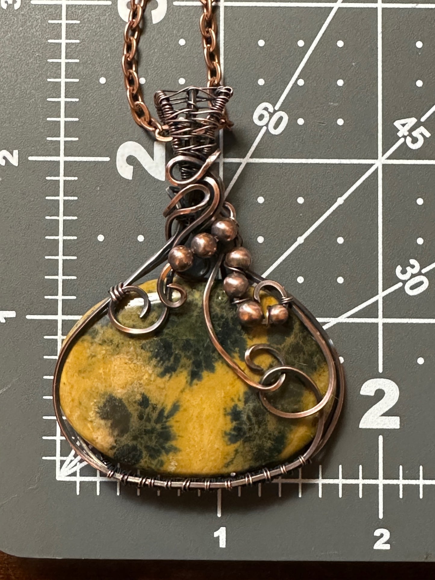 Handmade Wire Wrapped Oval Yellow Agate Pendant