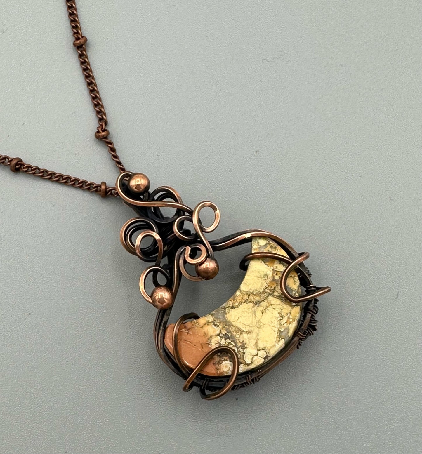 Handmade Wire Wrapped Maligano Jasper Crescent Moon