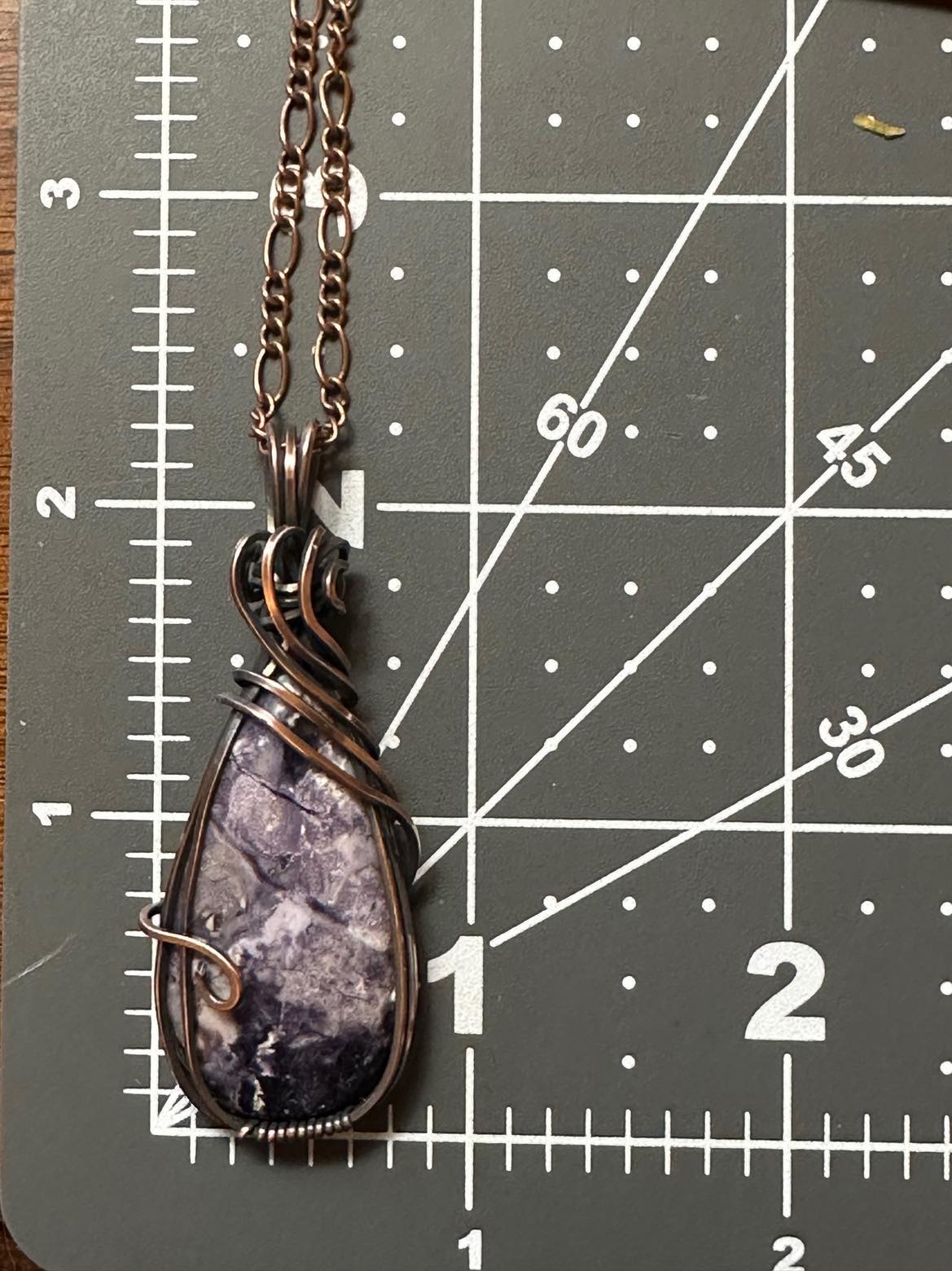 Handmade Amethyst Teardrop Wrapped In Oxidized Copper Wire