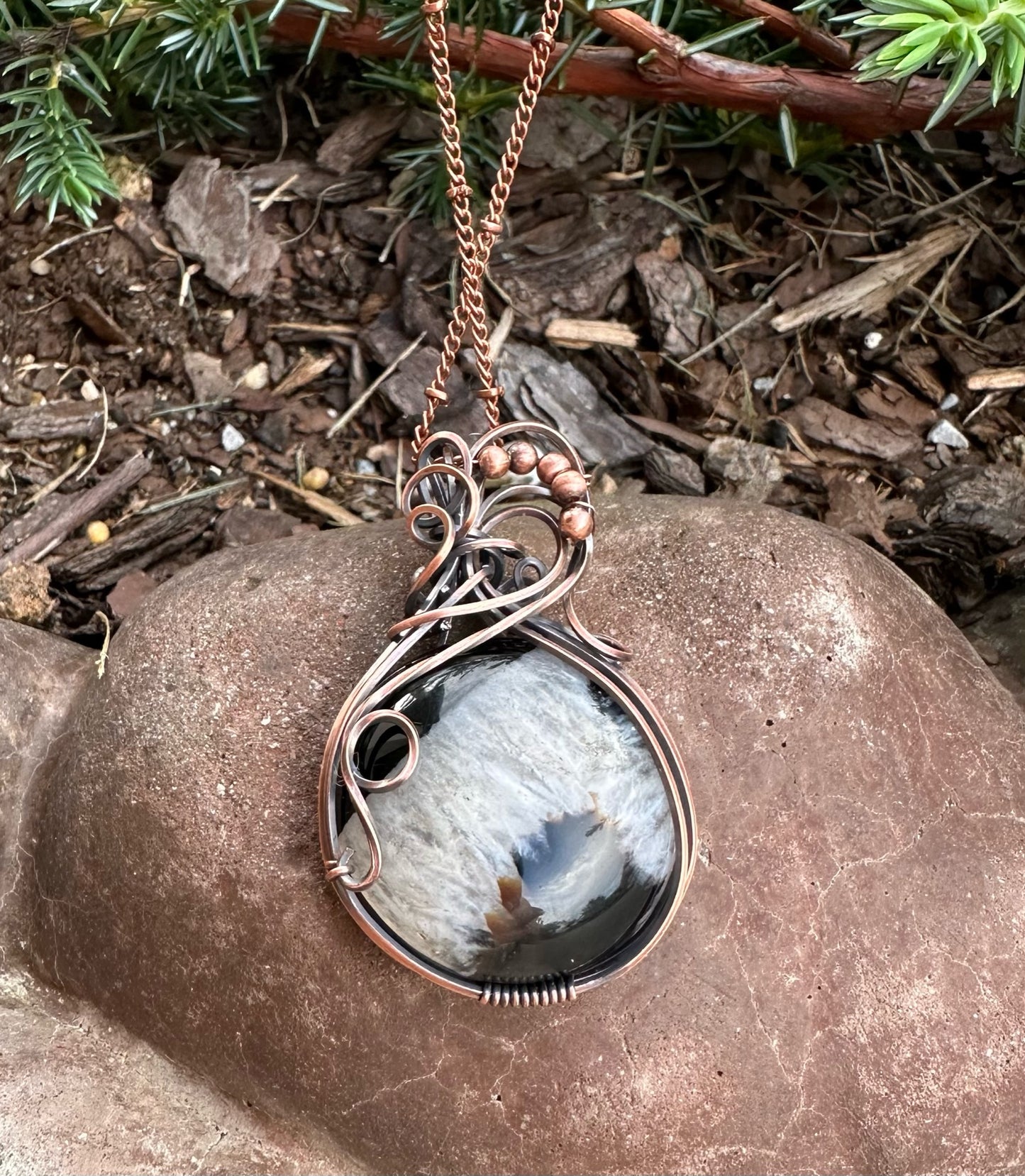 Black And White Handmade Wire Wrapped Pendant