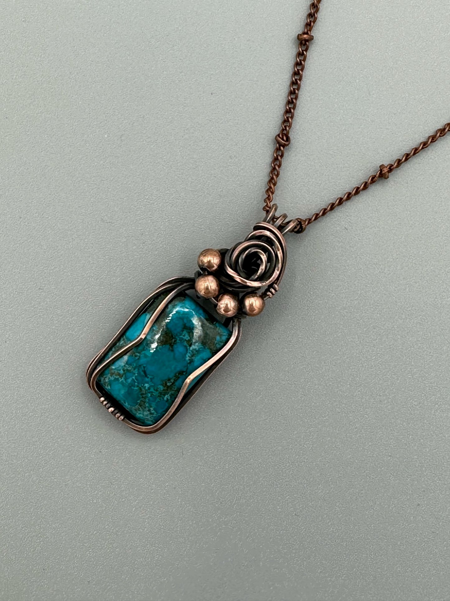 Turquoise Rectangle Handmade Wire Wrapped Pendant
