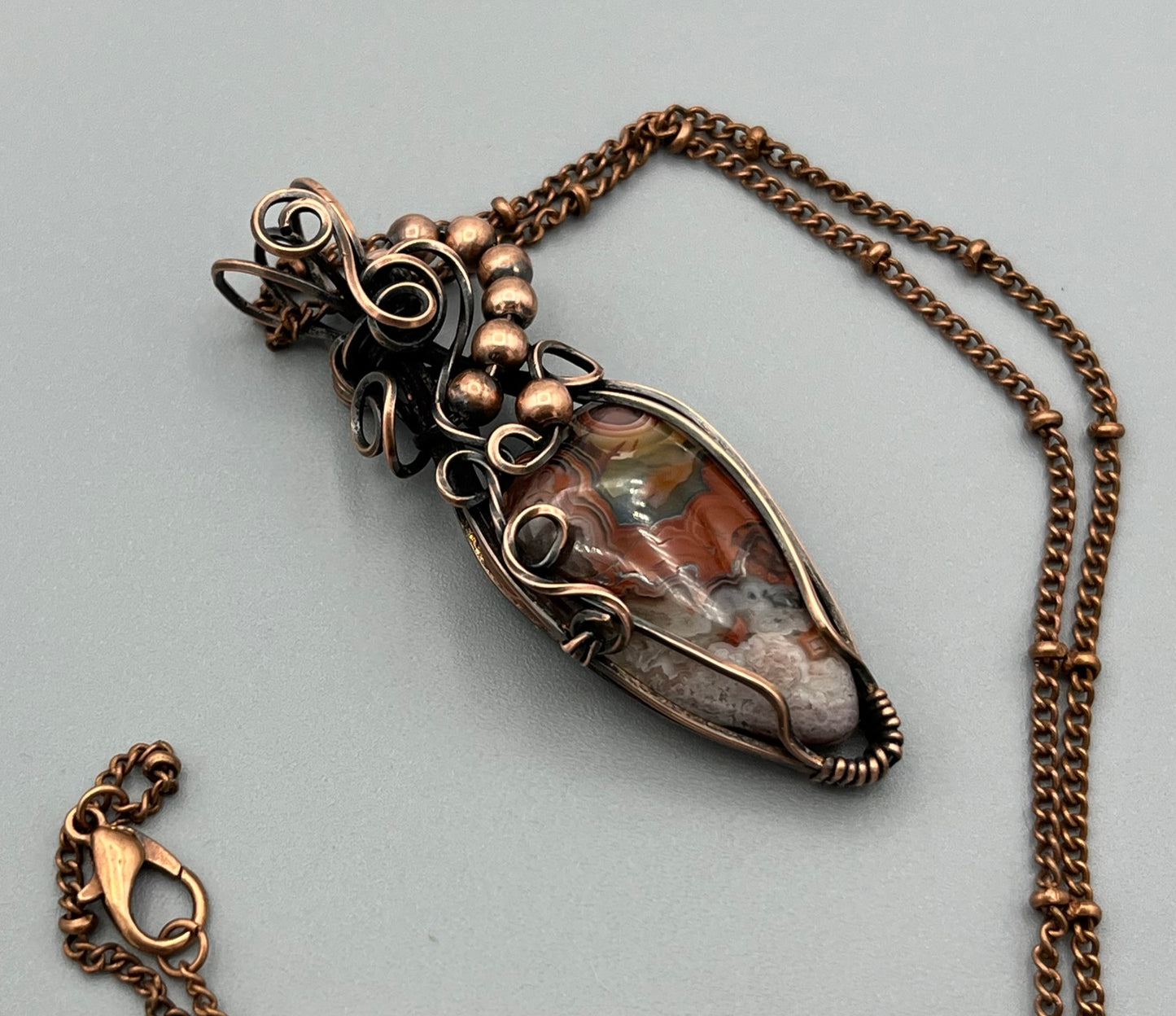 Teardrop Crazy Lace Agate Handmade Wire Wrapped Pendant