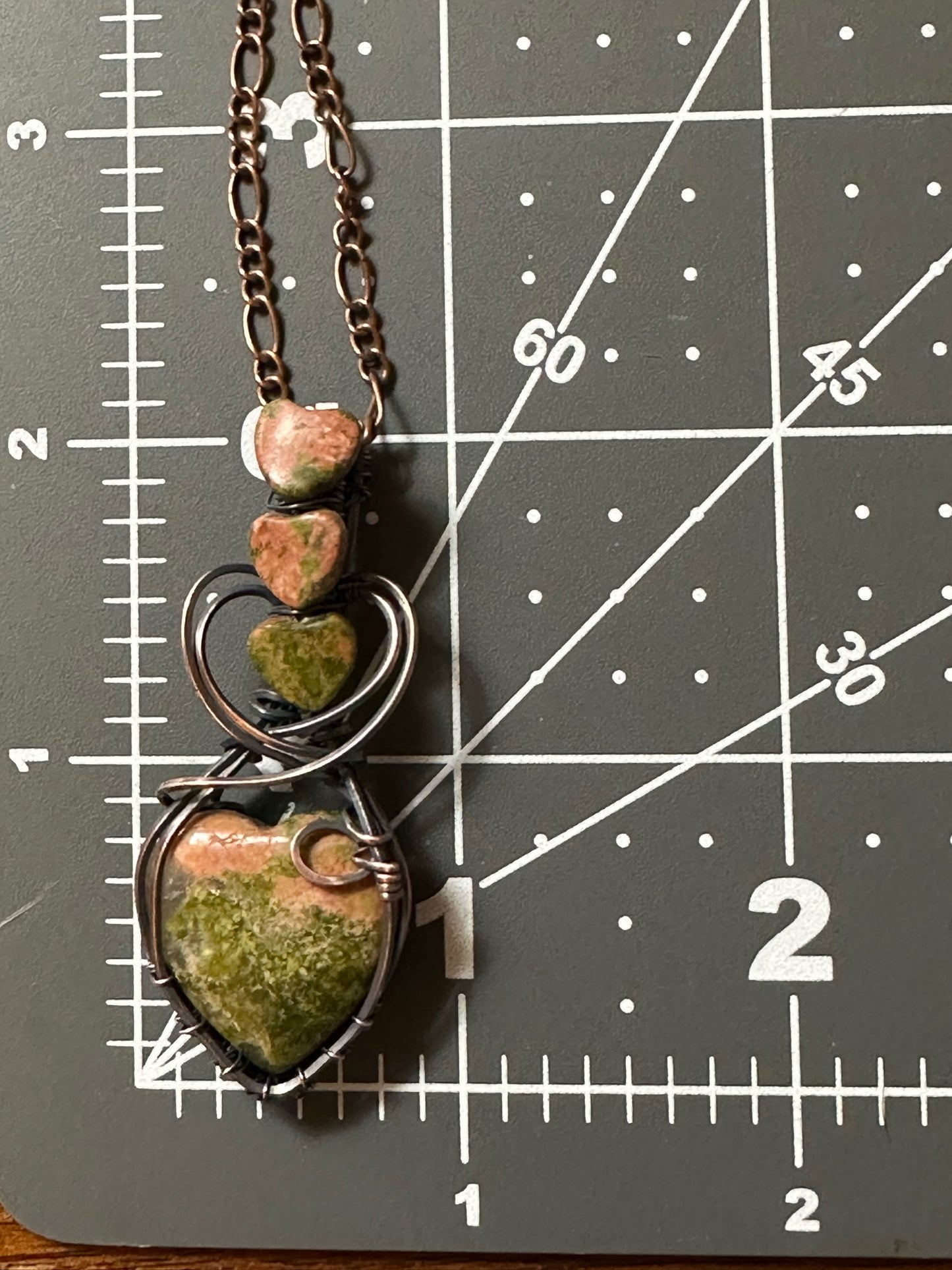 Unakite Heart Shaped Handmade Wire Wrapped Pendant