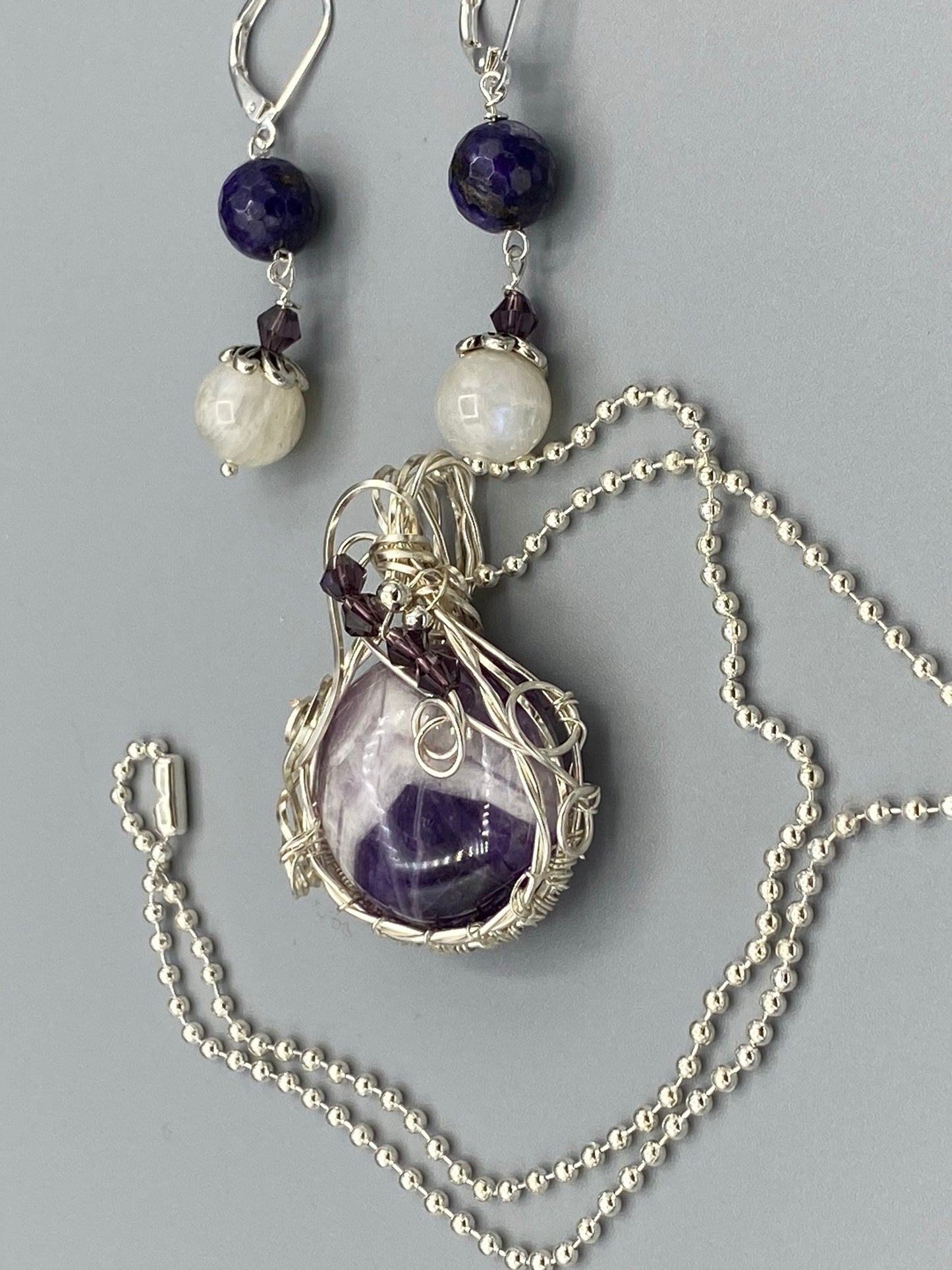 Amethyst Necklace and Matching Dangle Earrings Set