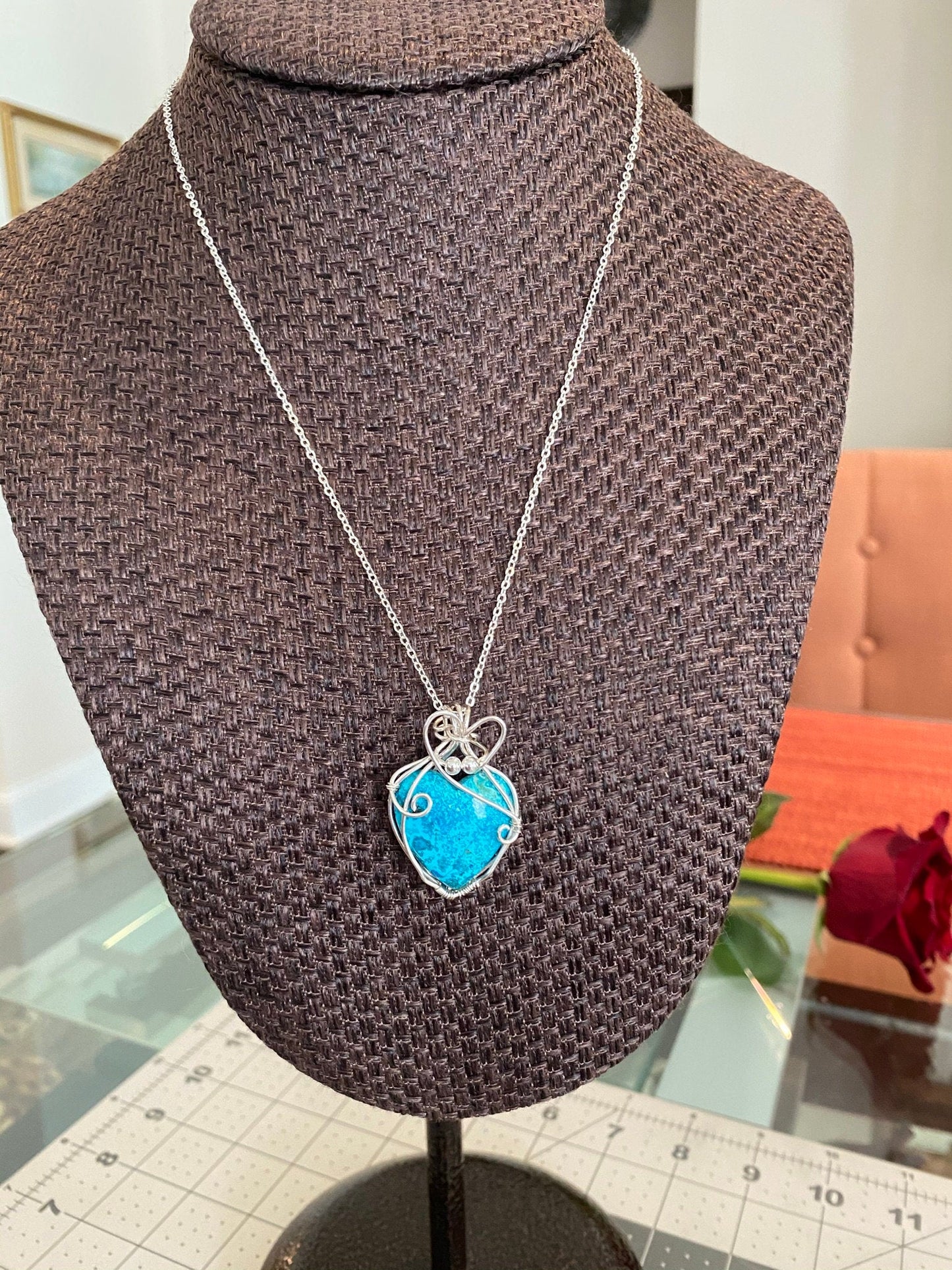 Wire Wrapped Heart Shaped Shattuckite Pendant