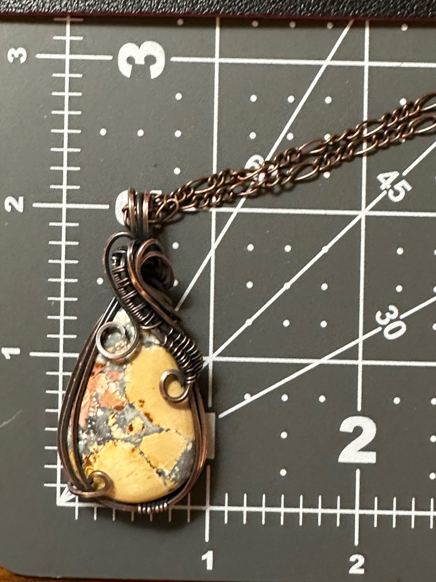 Maligano Jasper Teardrop Pendant Wrapped in Copper Wire