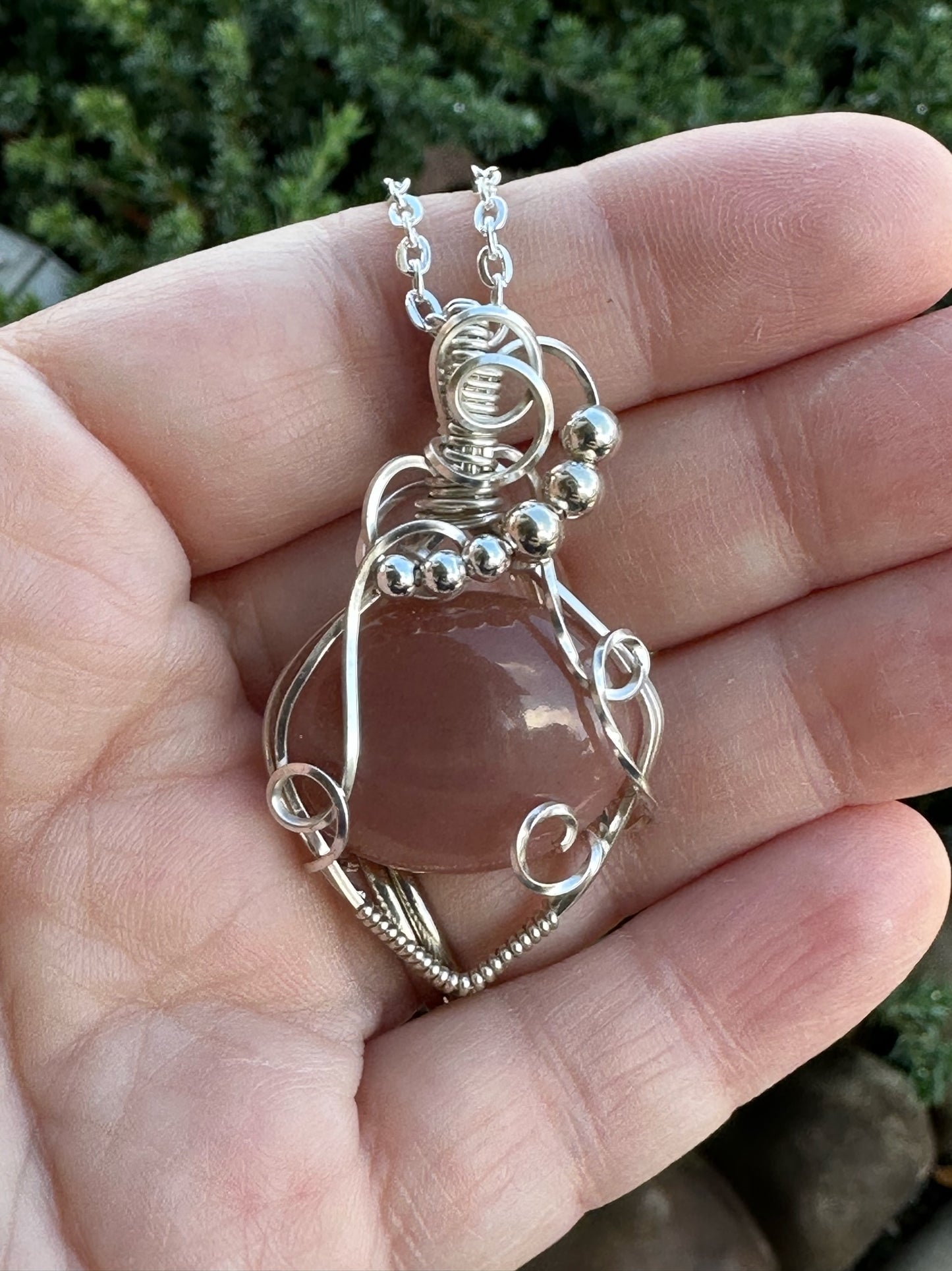 Oval Peach Moonstone Handmade Wire Wrapped Pendant