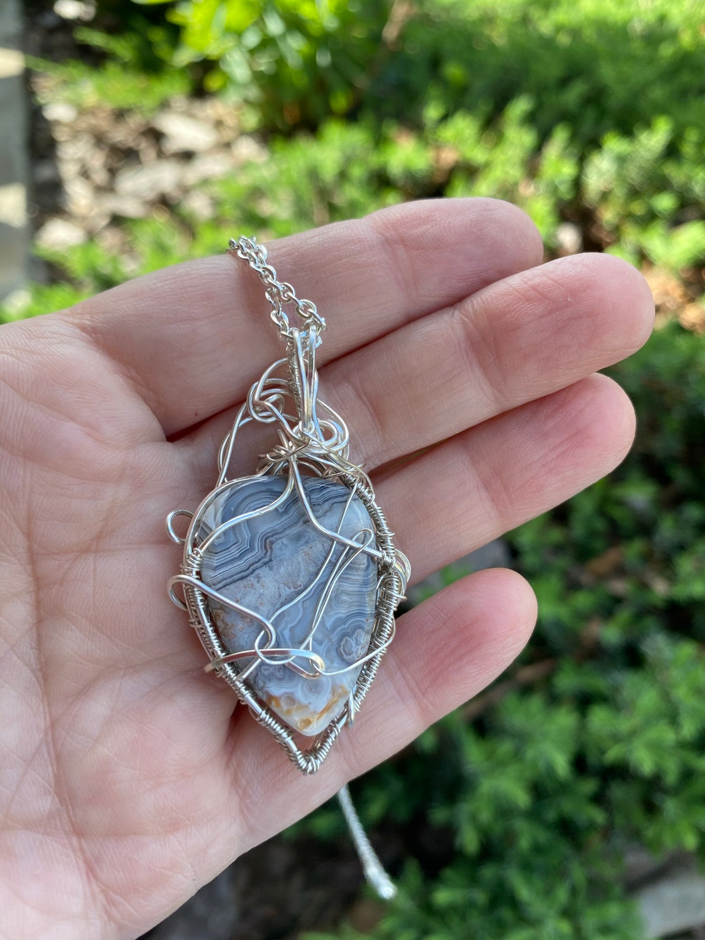 Crazy Lace Silver Plated Wire Wrapped Pendant