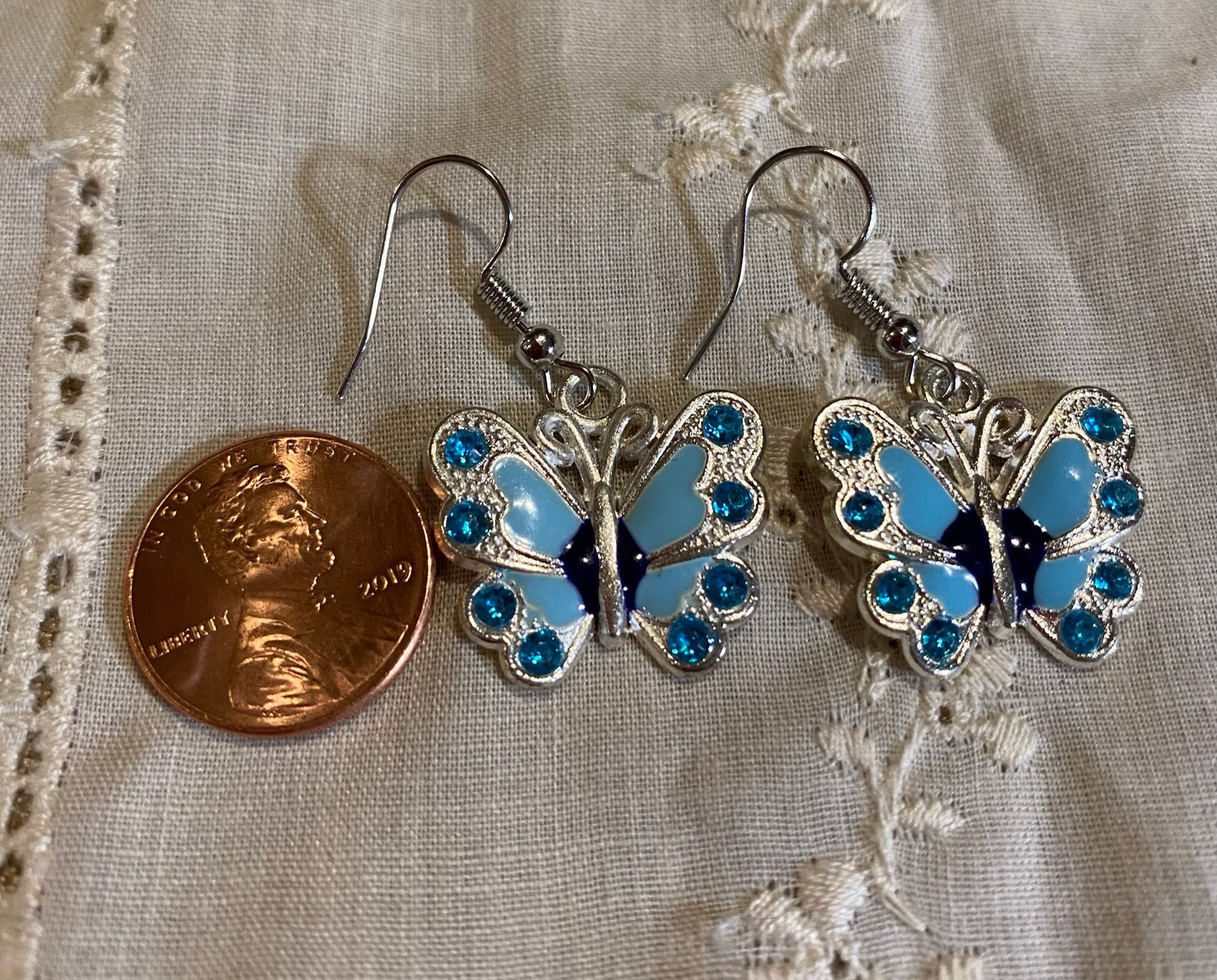 Blue and Silver Butterfly Charm Dangle Earrings