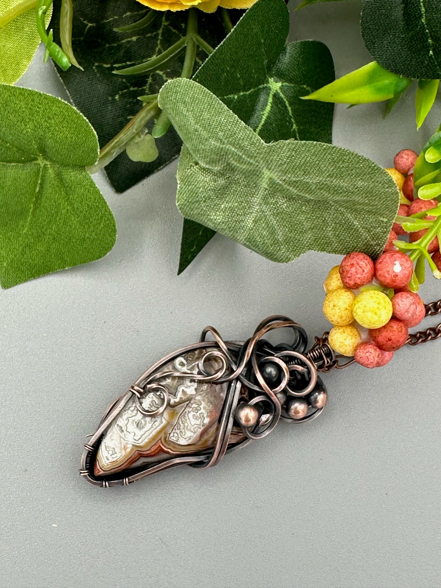 Crazy Lace Agate Handmade Wire Wrapped Pendant