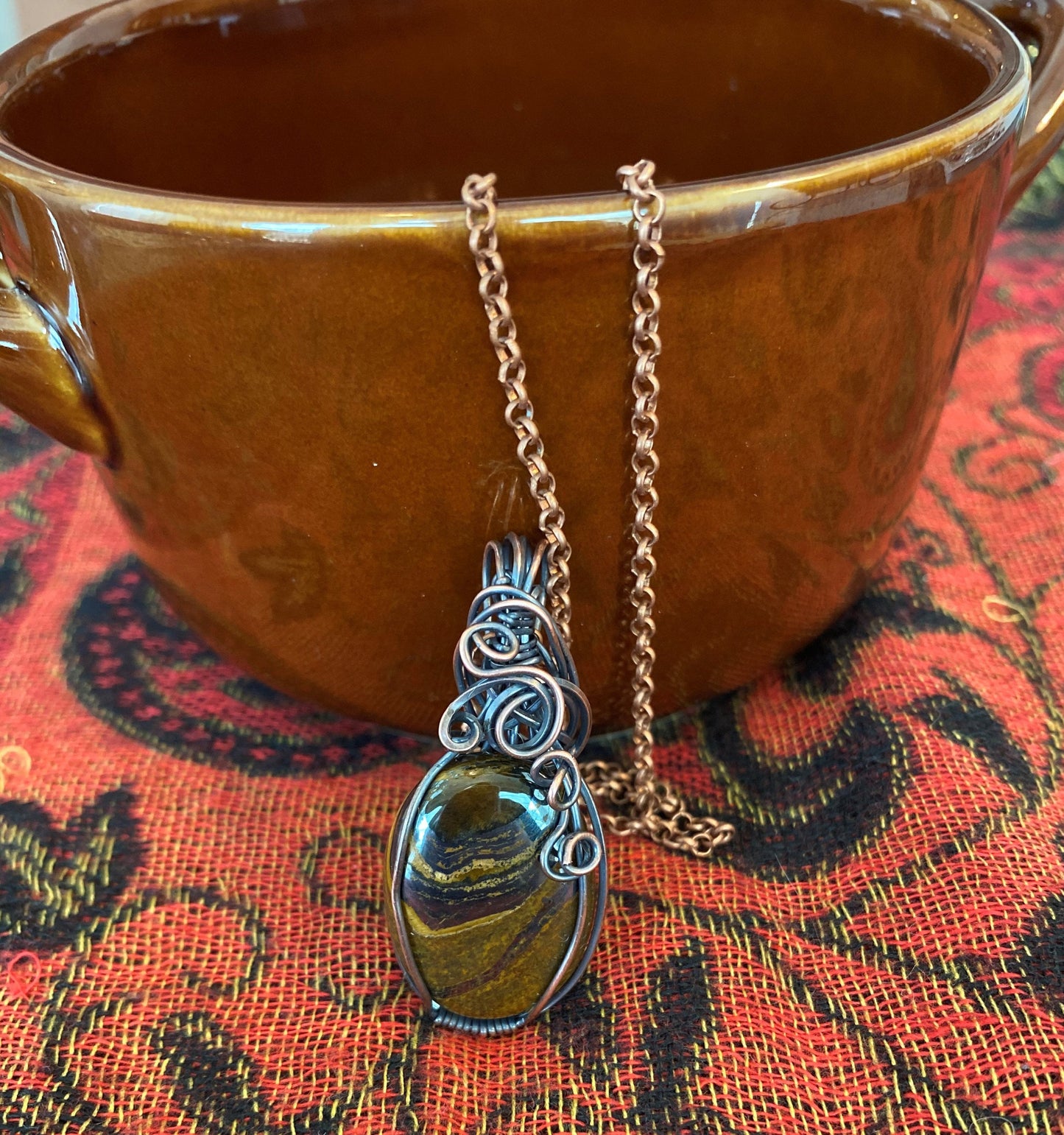 Agate Stone Pendant swirled with rust and gray colors