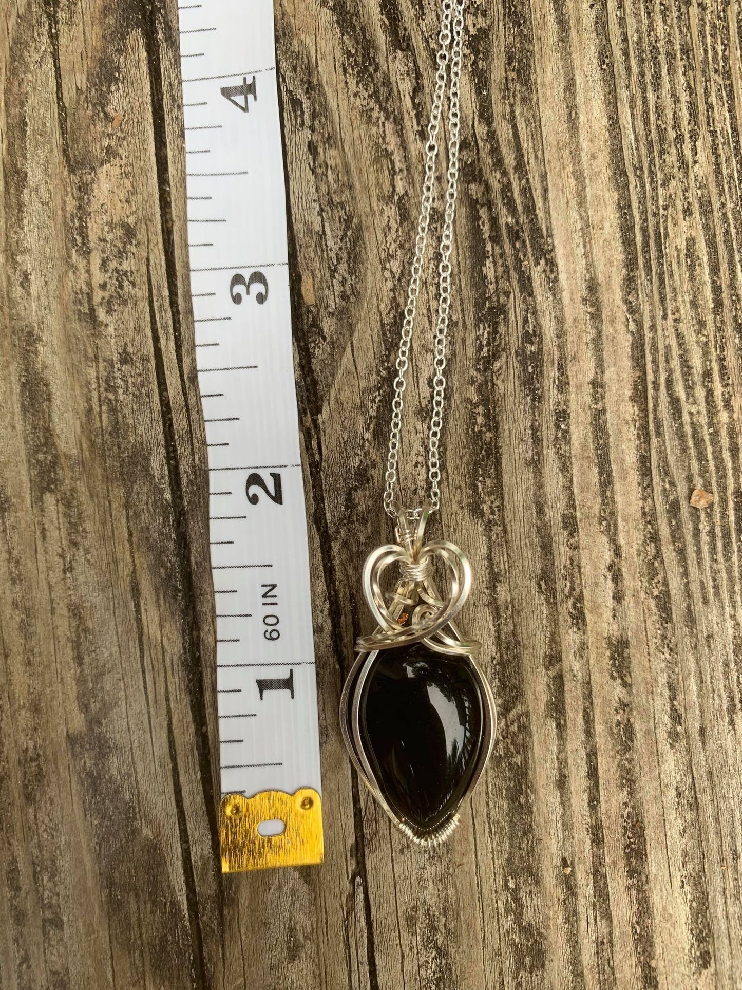 Black Onyx Wire Wrapped Teardrop Pendant