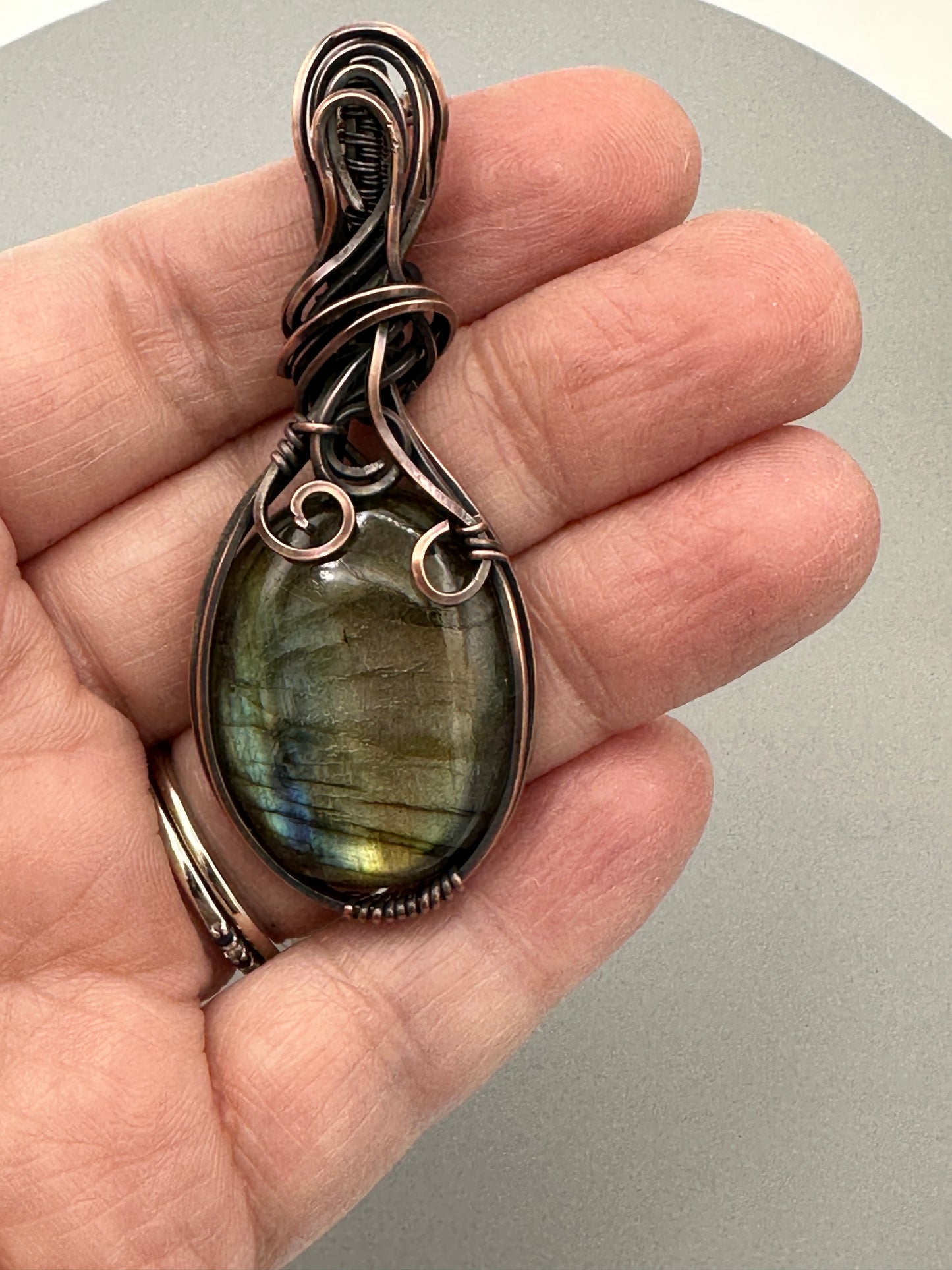 Oval Labradorite Pendant | Wire Wrapped Necklace