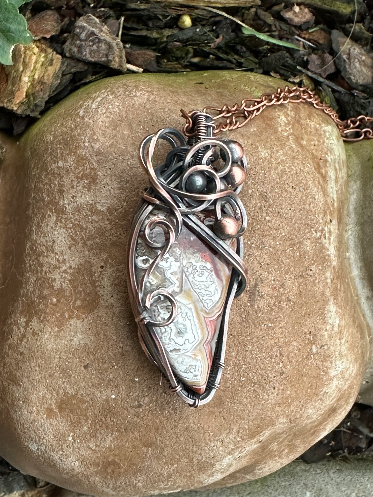 Crazy Lace Agate Handmade Wire Wrapped Pendant