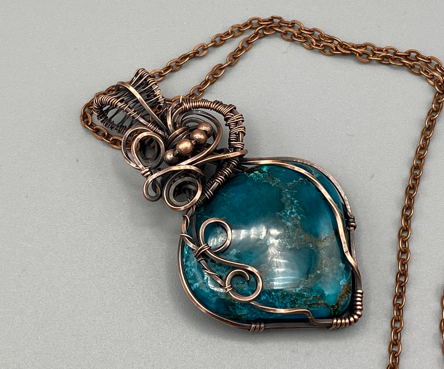 Tibetan Turquoise Pear Shaped Wire Wrapped Pendant