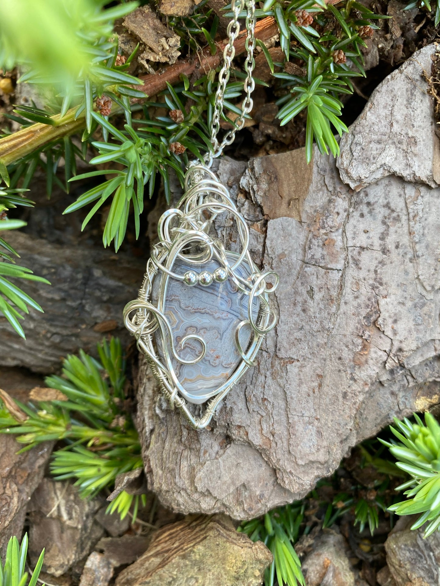 Crazy Lace Silver Plated Wire Wrapped Pendant