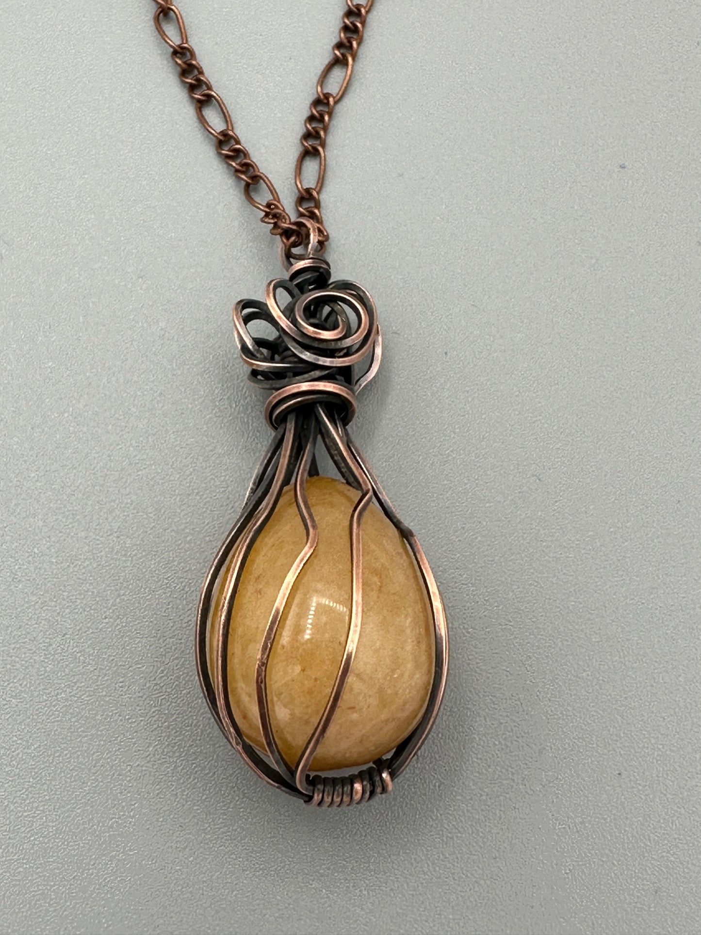 Yellow Egg Shaped Wire Wrapped Handmade Pendant
