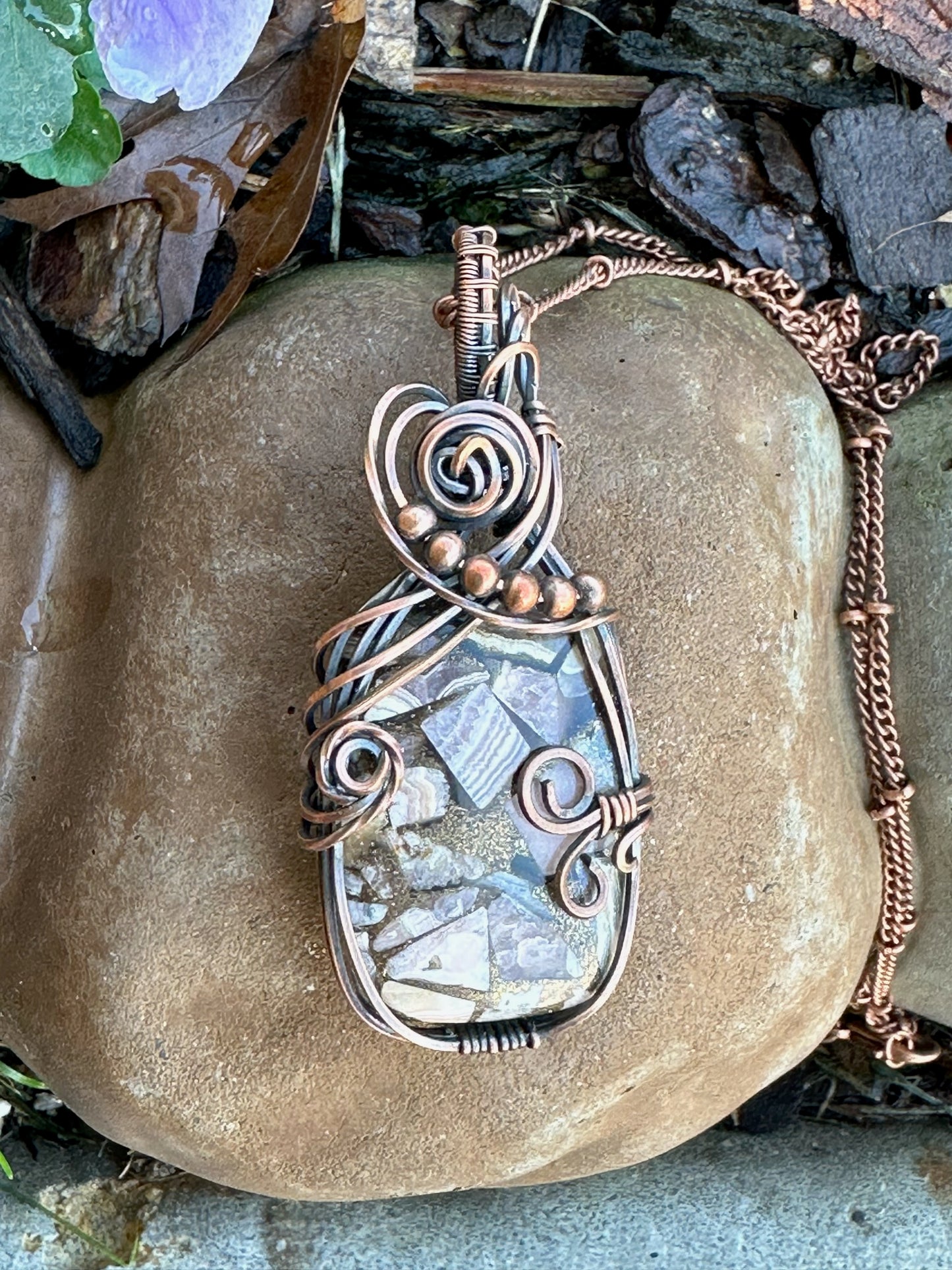 Square Mosaic Handmade Wire Wrapped Pendant