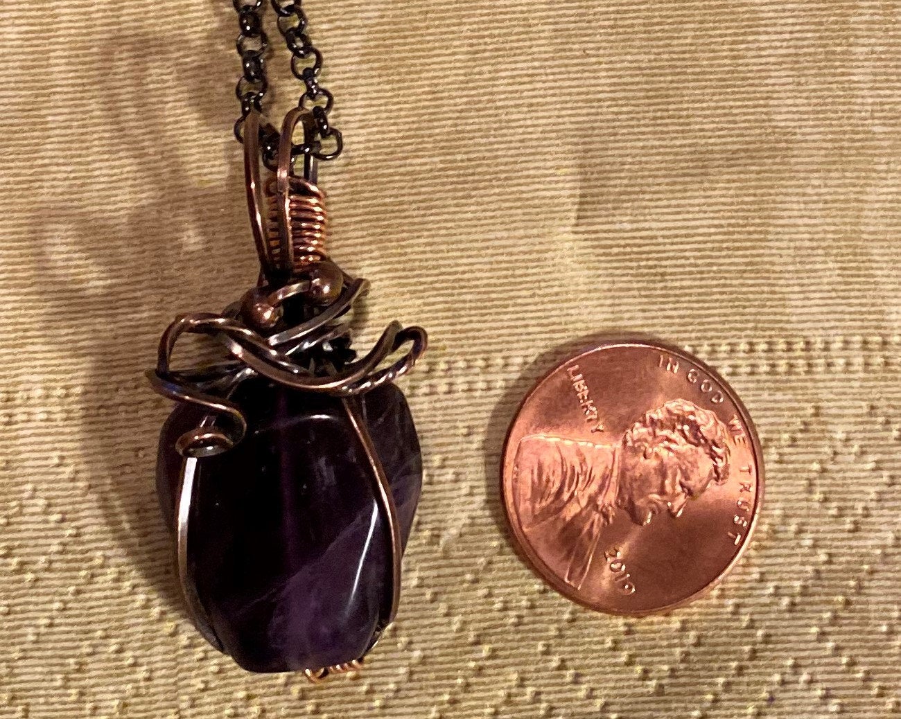 Wire Wrapped Purple Beaded Pendant