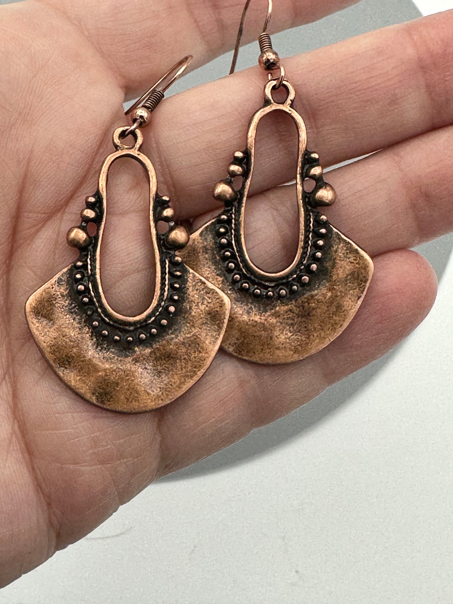 Hammered Copper Dangle Earrings