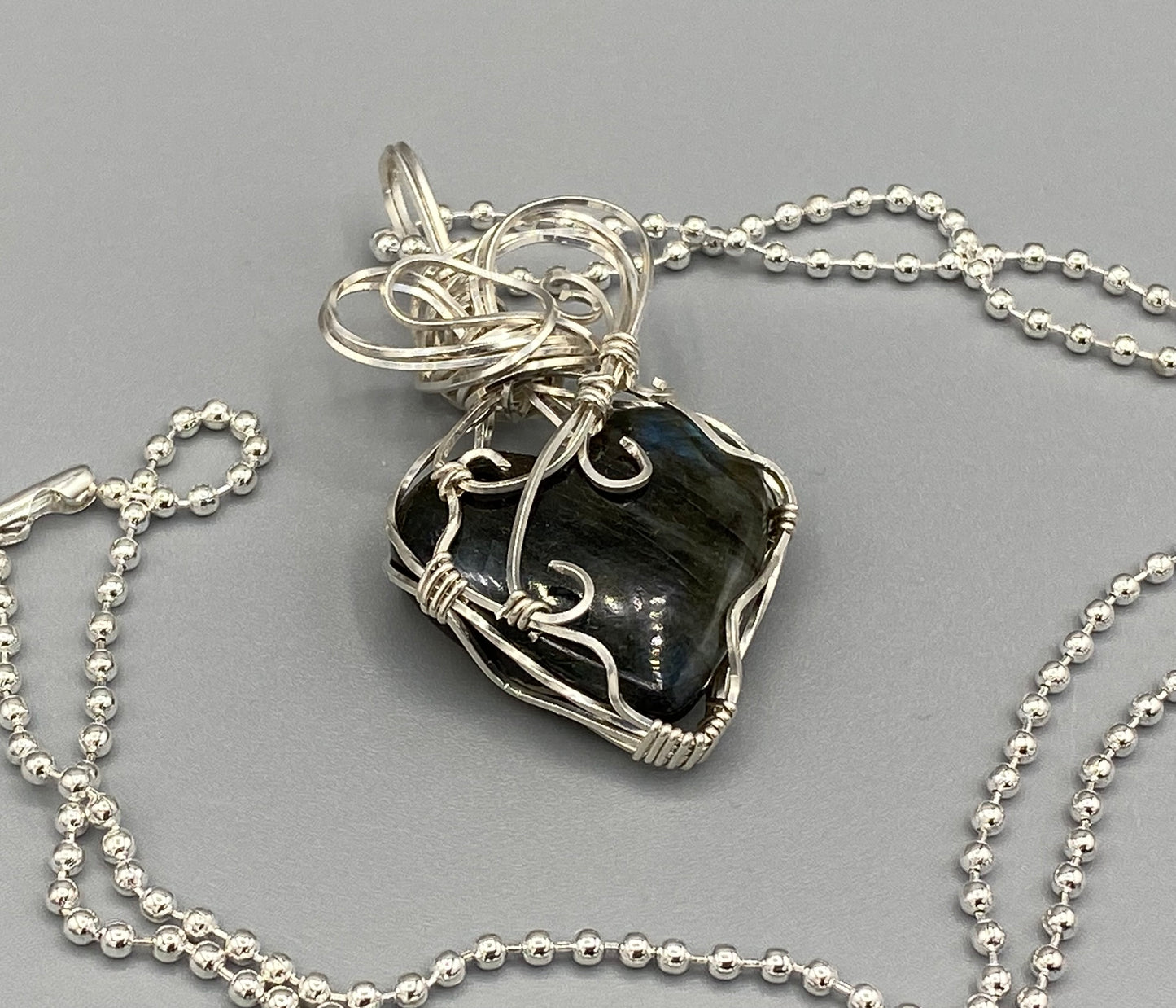 Labradorite Heart Shaped Wire Wrapped Pendant | Argentium Silver