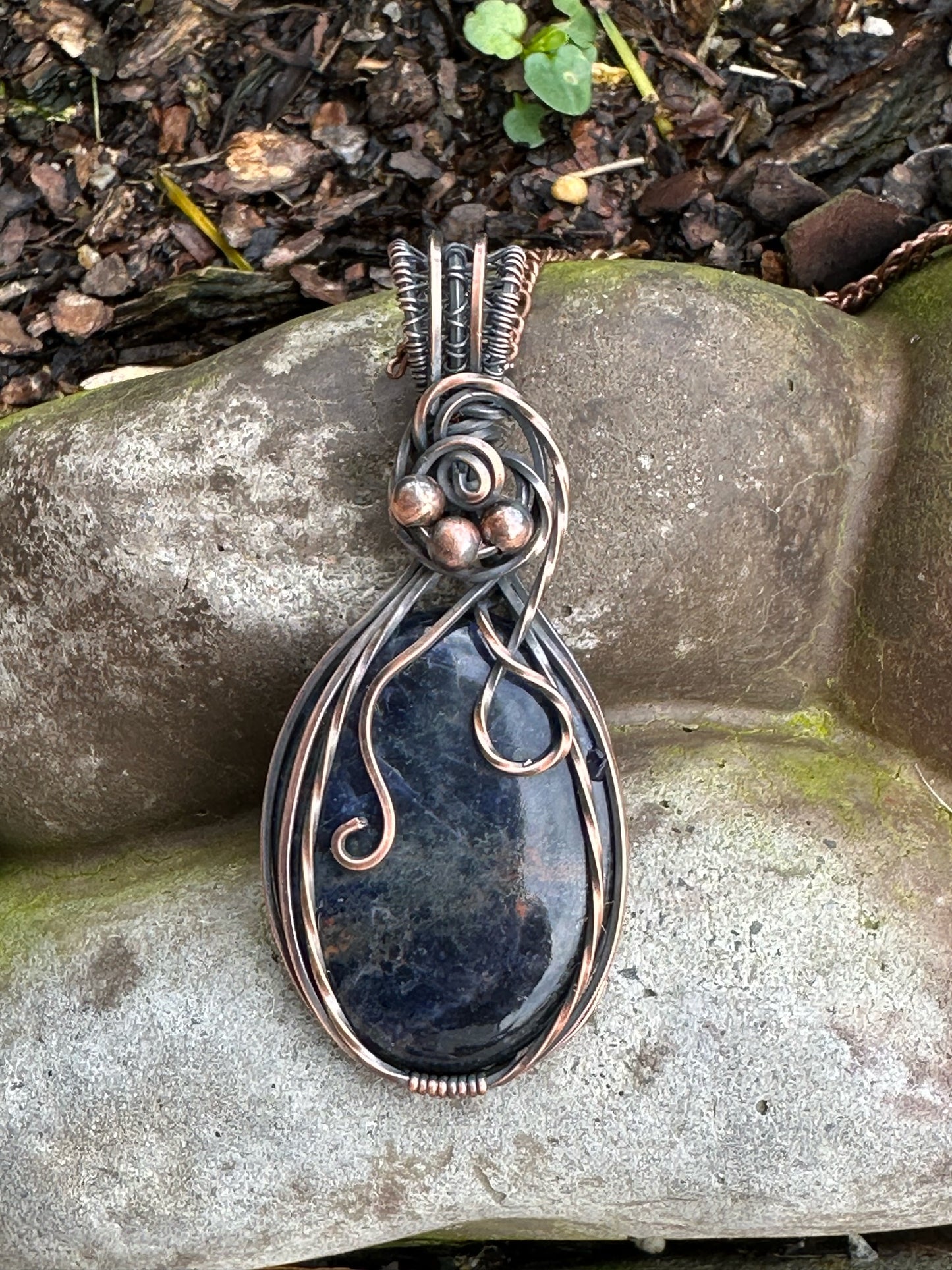 Oval Sodalite Handmade Wire Wrapped Pendant