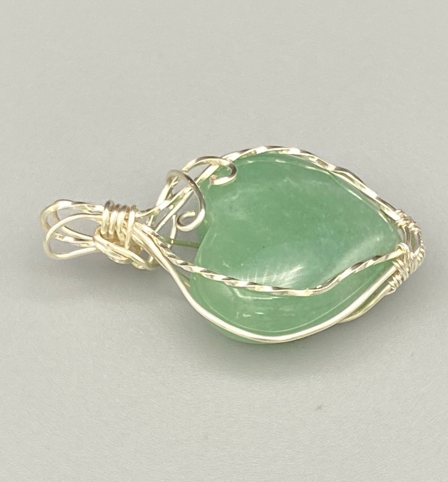 Wire Wrapped Natural Green Aventurine Gemstone Heart Pendant