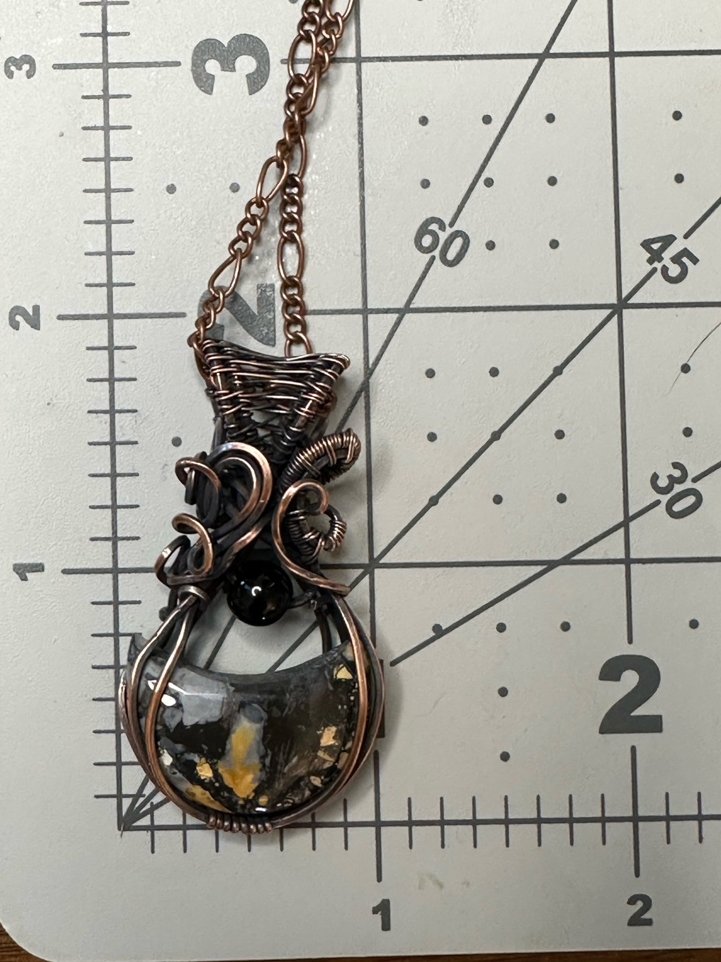 Mookaite Jasper Crescent Moon With Bead Handmade Wire Wrapped Pendant