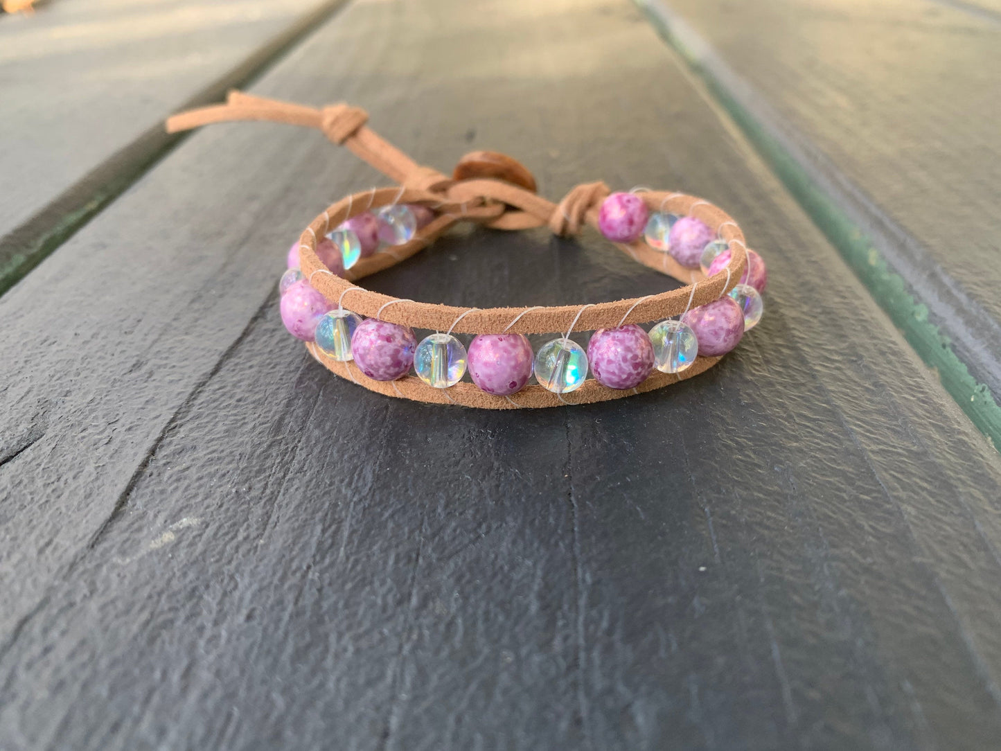 Purple Luster And Glass Beaded Bracelet