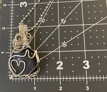 Natural Silver Sheen Obsidian Circle Pendant with Kitty Cat