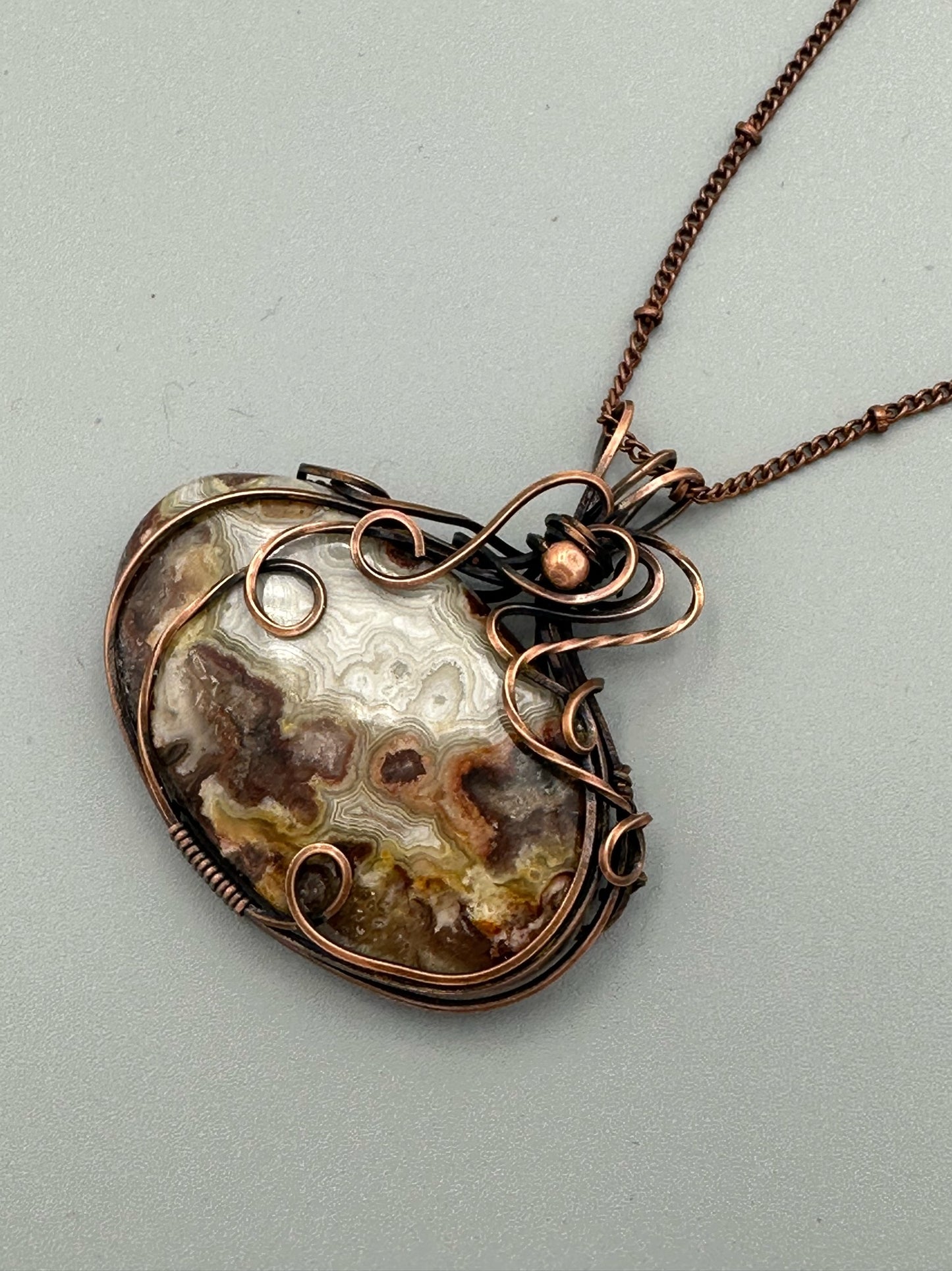 Oval Crazy Lace Agate Handmade Wire Wrapped Pendant