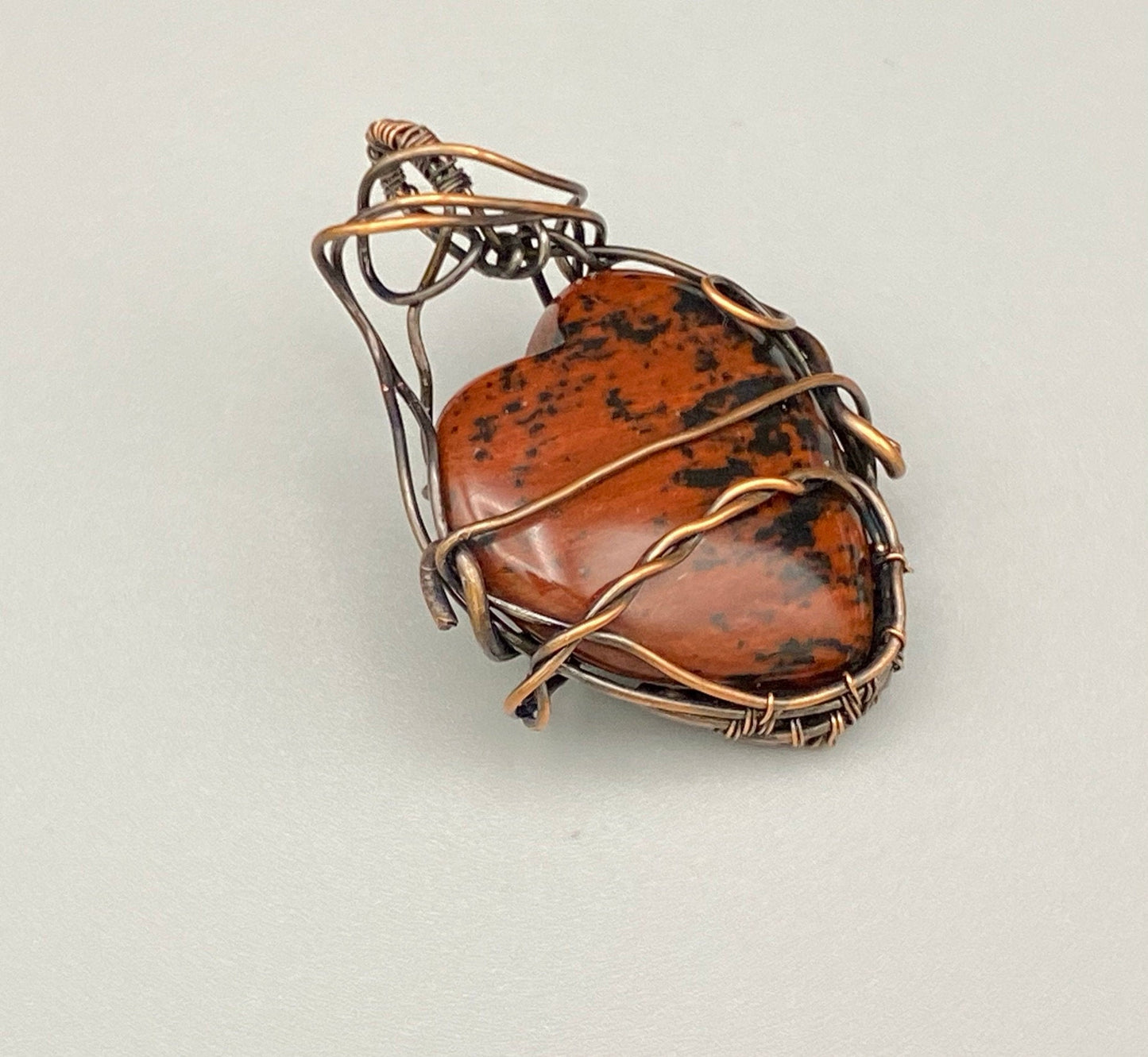 Wire Wrapped Mahogany Obsidian Heart Pendant