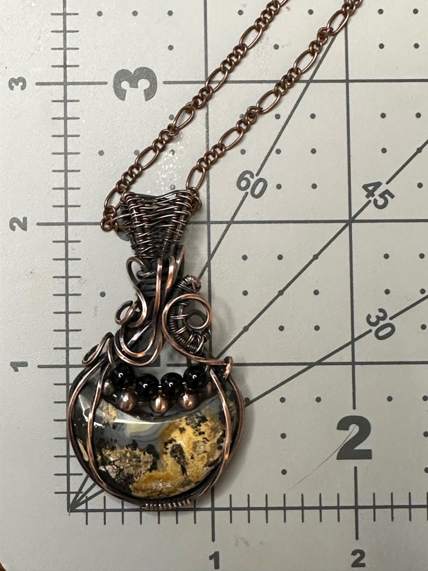 Maligano Jasper Crescent Moon Wire Wrapped Pendant