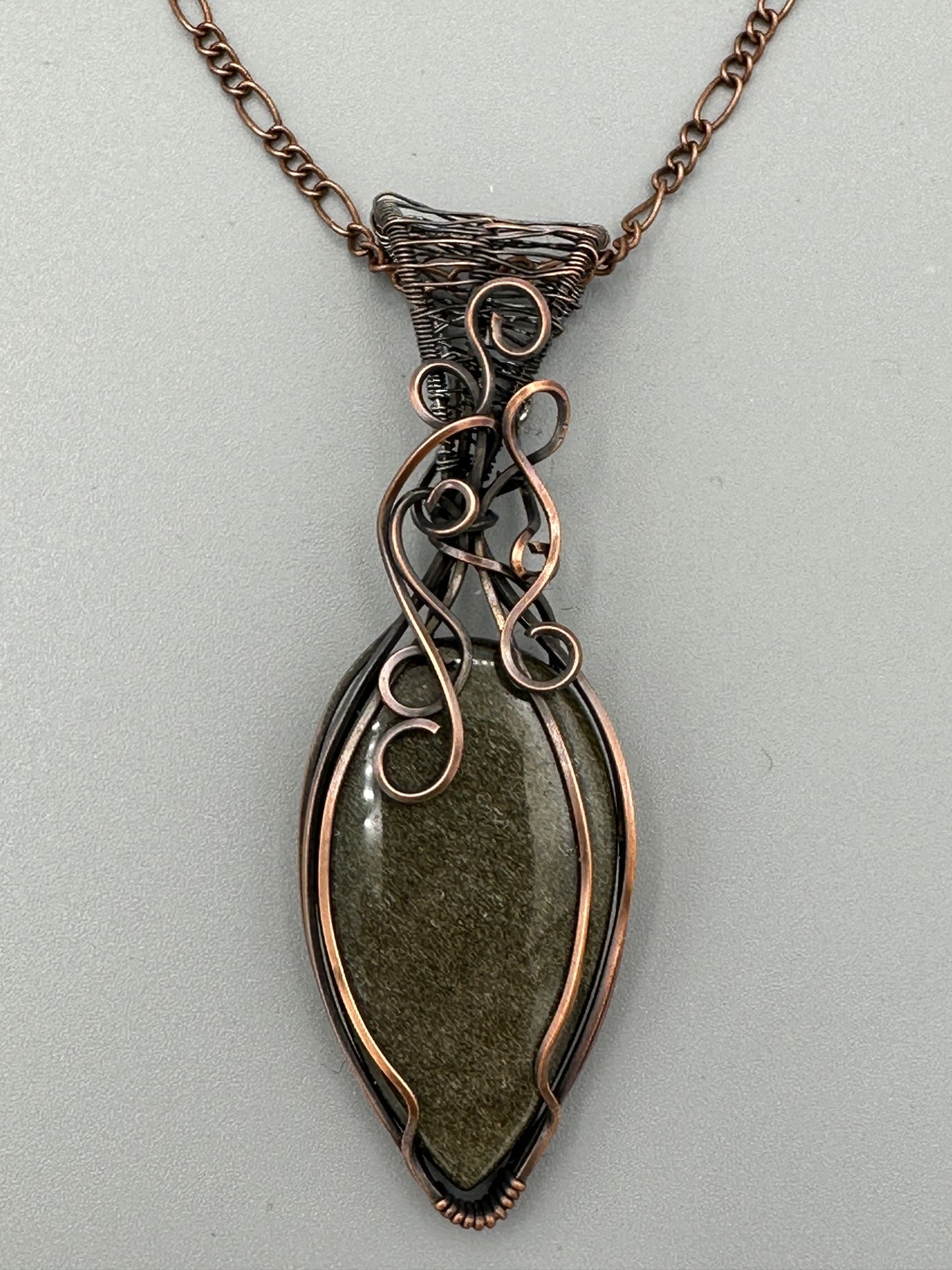 Silver Obsidian Handmade Wire Wrapped Pendant
