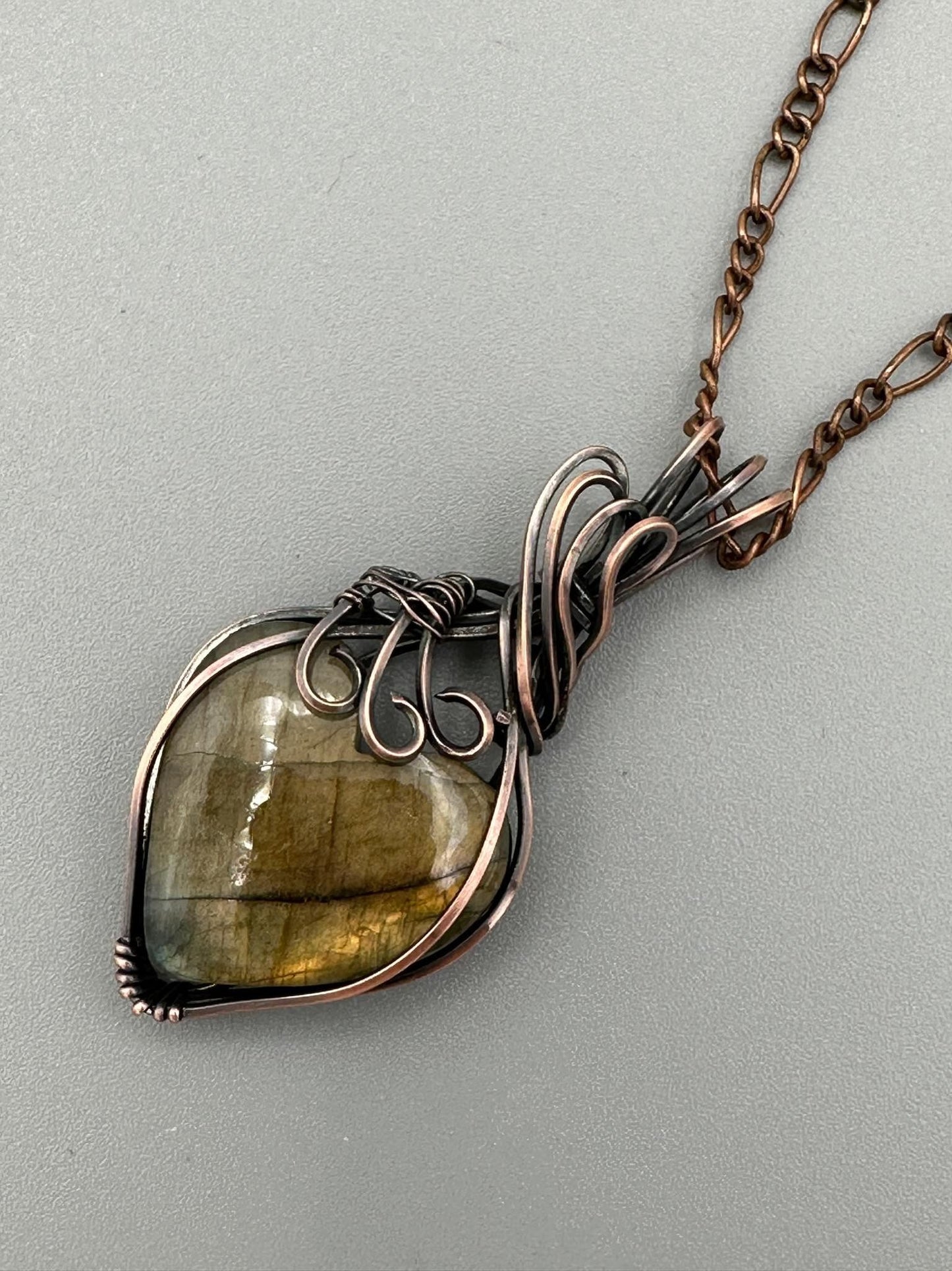 Handmade Wire Wrapped Labradorite Heart