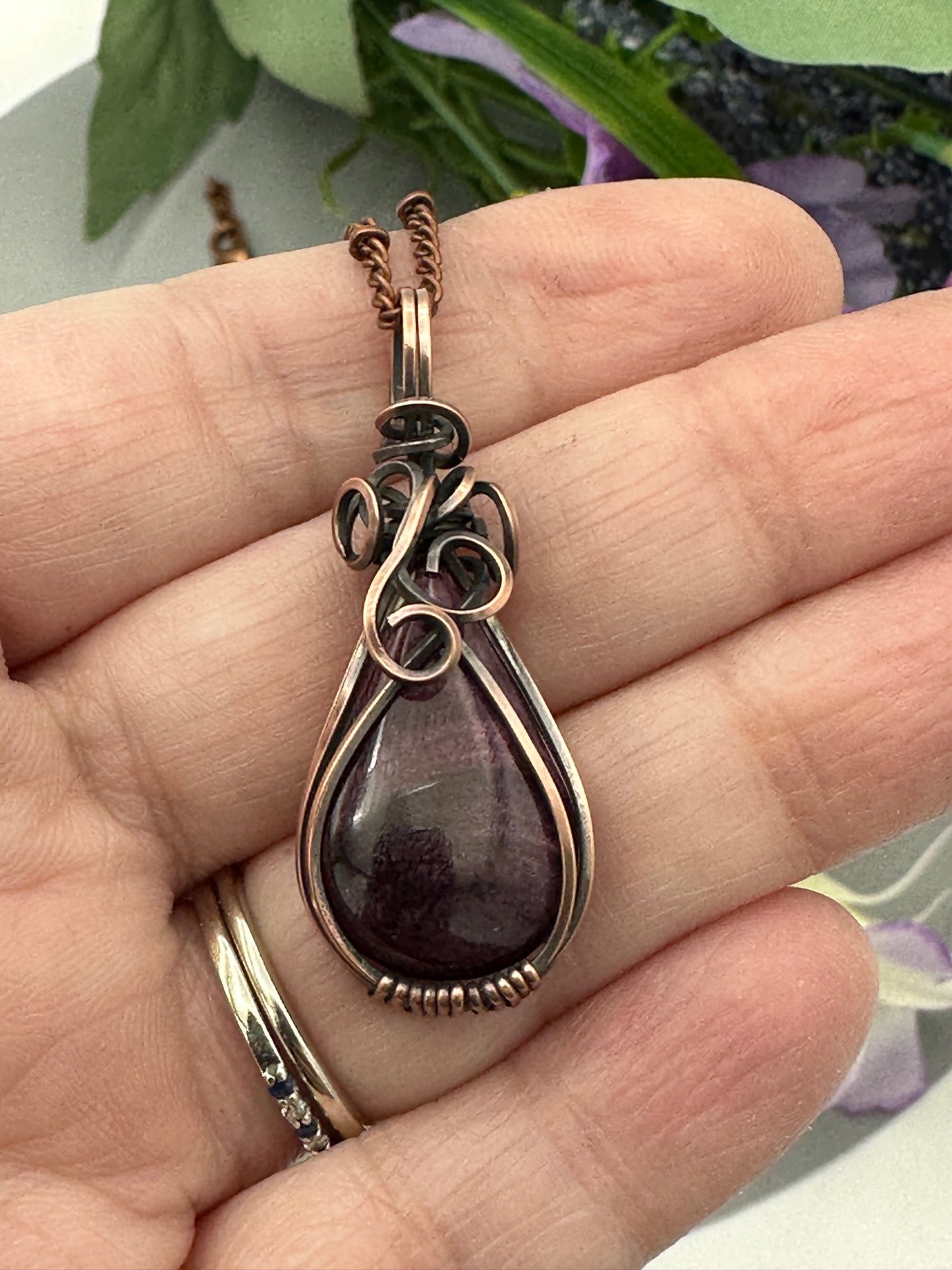 Purple Spiny Oyster Teardrop Handmade Wire Wrapped Pendant