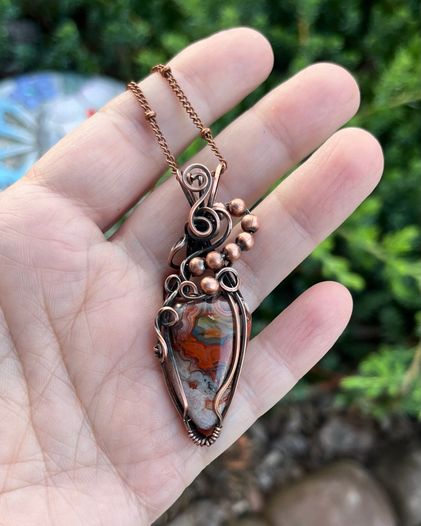 Teardrop Crazy Lace Agate Handmade Wire Wrapped Pendant