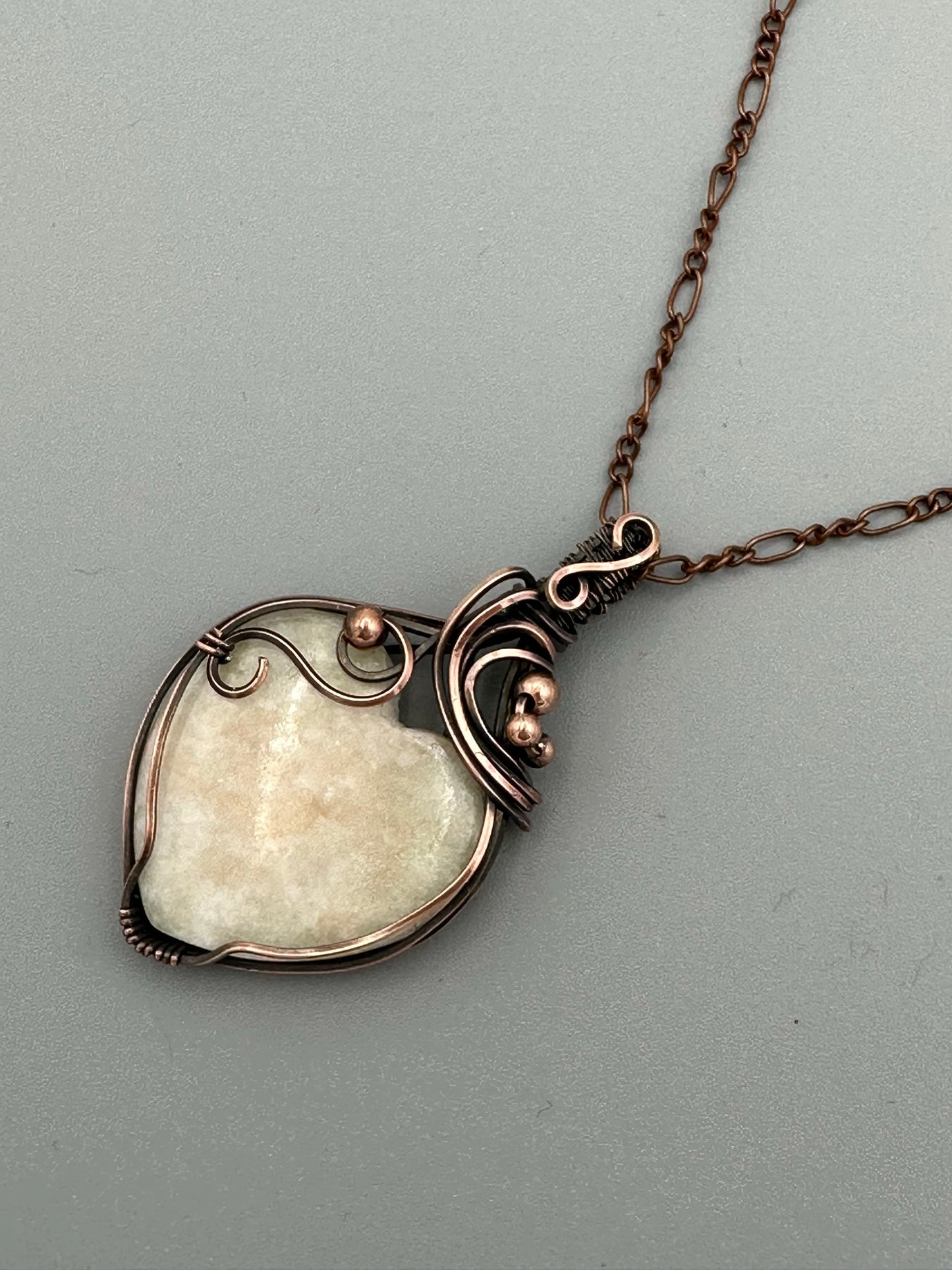 Natural Indian Serpentine Heart Shaped Wire Wrapped Pendant
