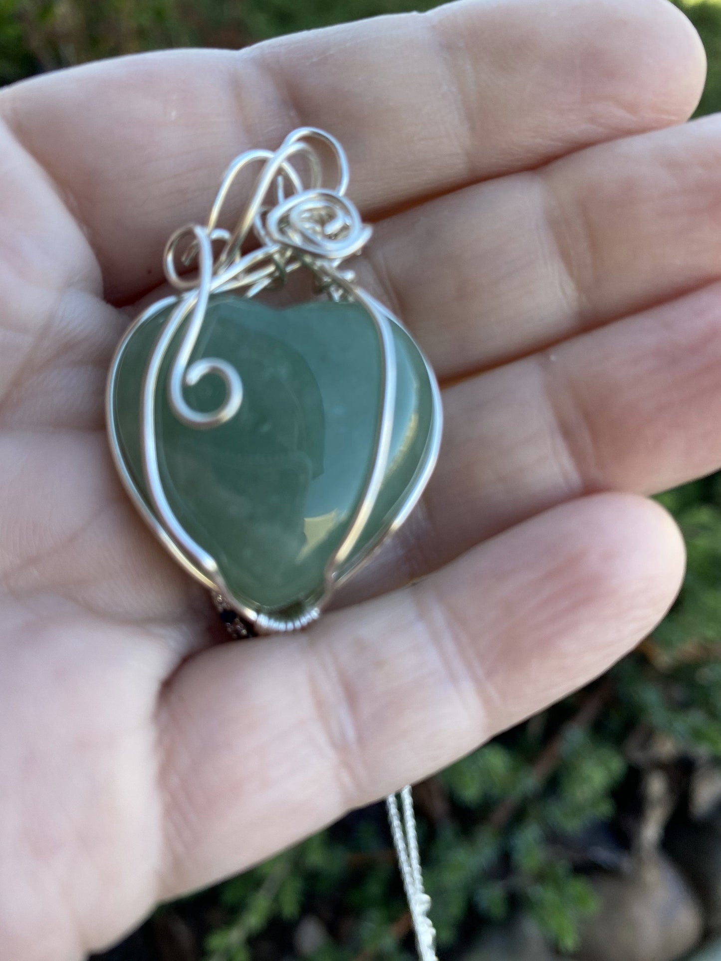 Wire Wrapped Natural Green Aventurine Gemstone Heart Pendant