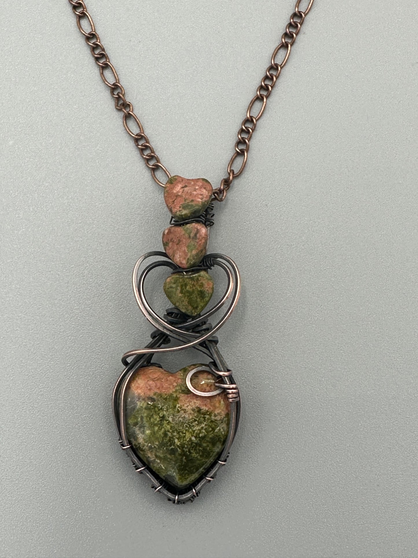 Unakite Heart Shaped Handmade Wire Wrapped Pendant