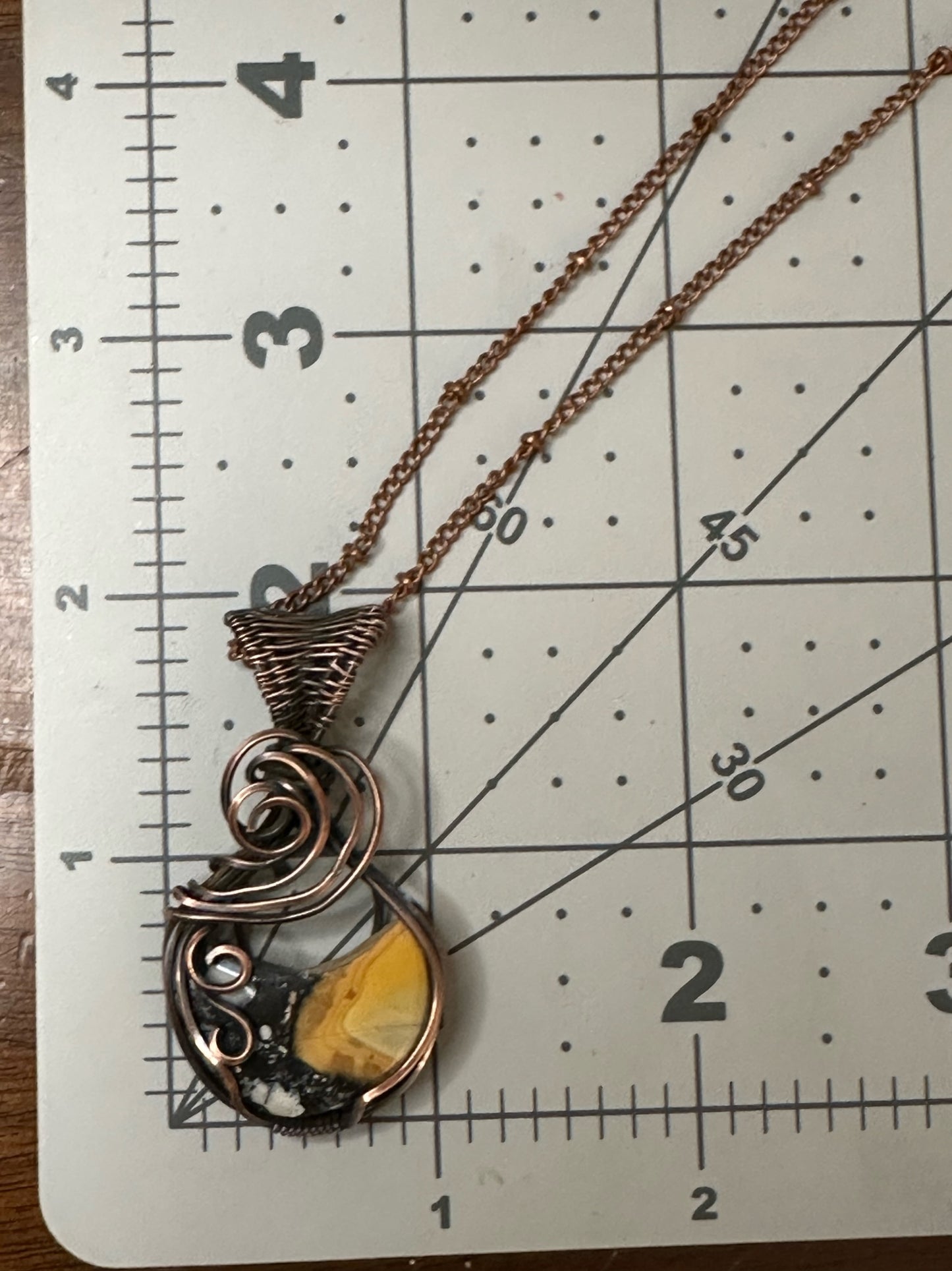 Maligano Jasper Crescent Moon Wire Wrapped Pendant